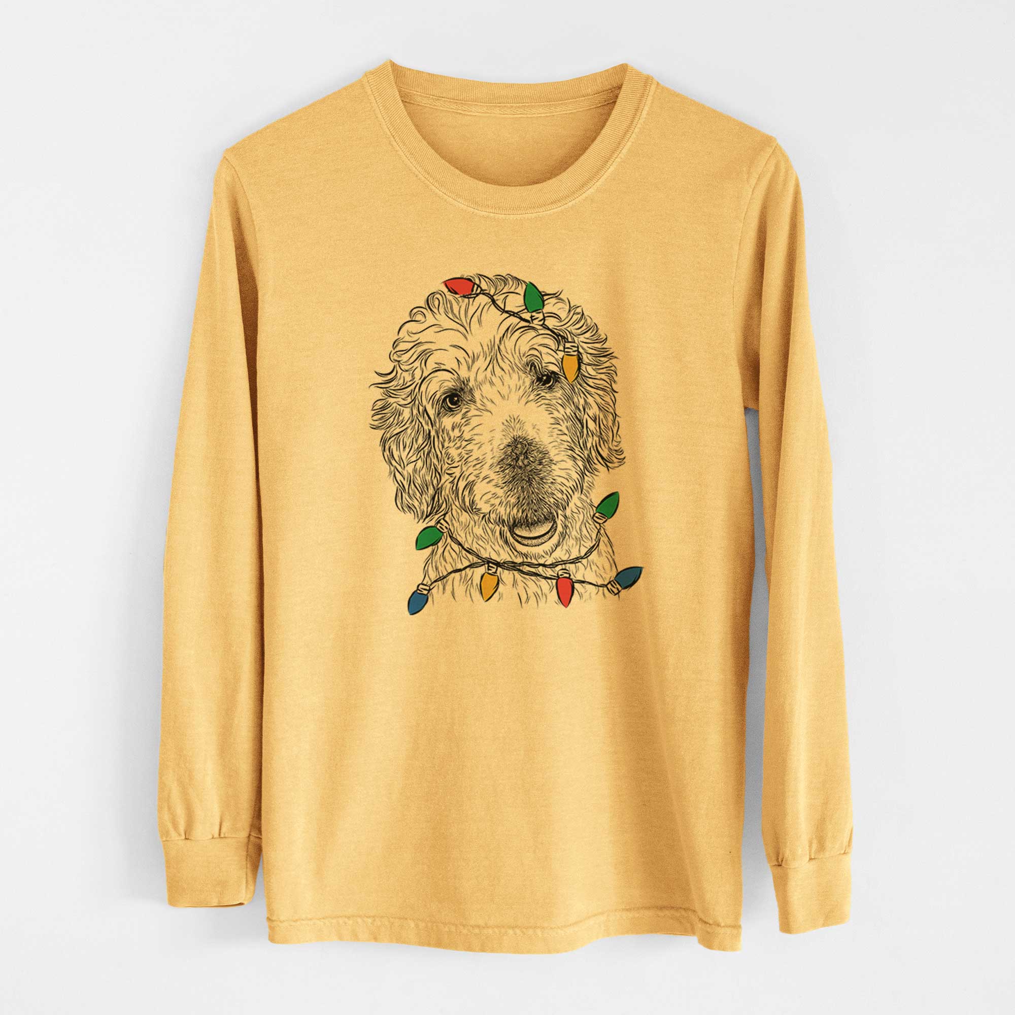 Christmas Lights Preston the Labradoodle - Heavyweight 100% Cotton Long Sleeve