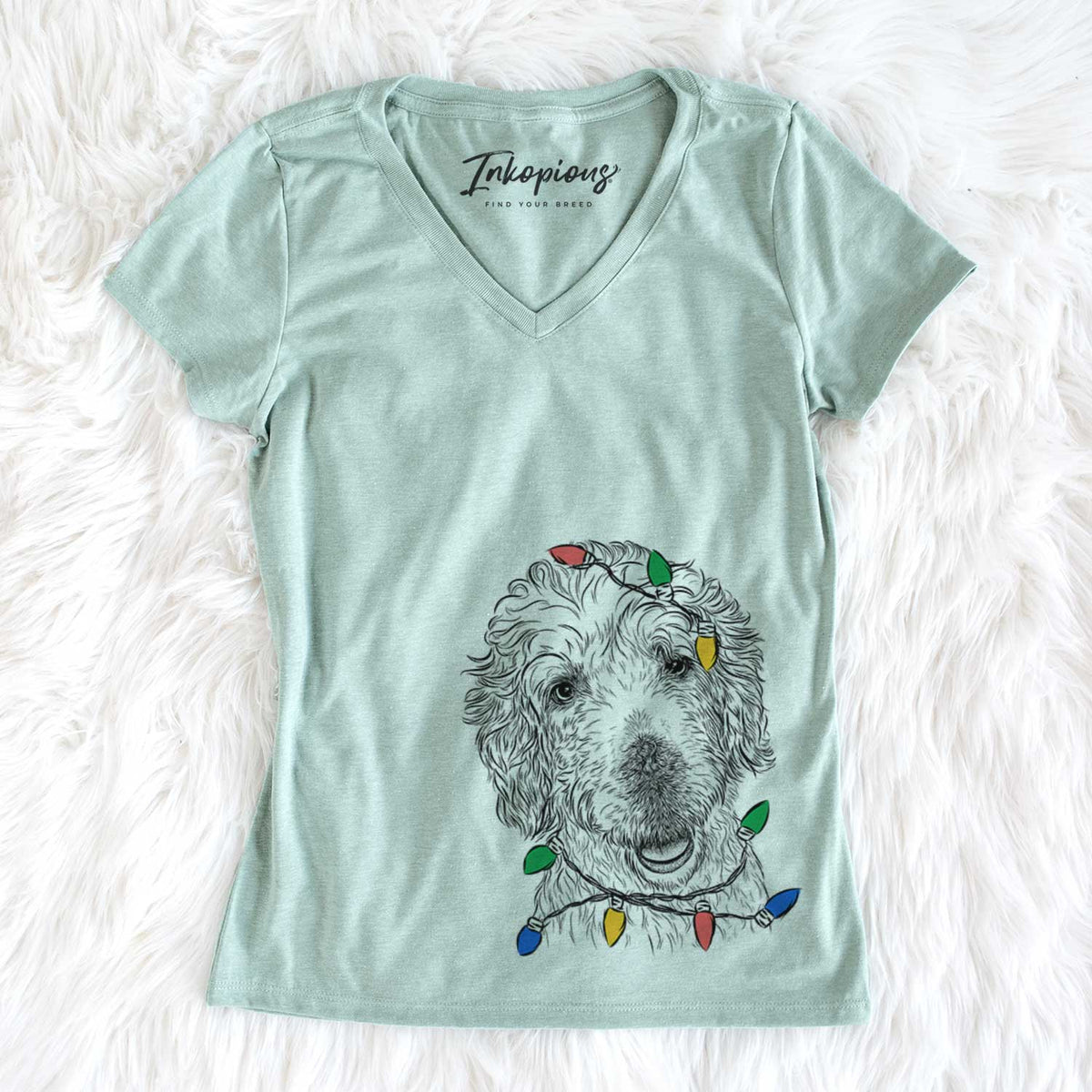 Christmas Lights Preston the Labradoodle - Women&#39;s V-neck Shirt