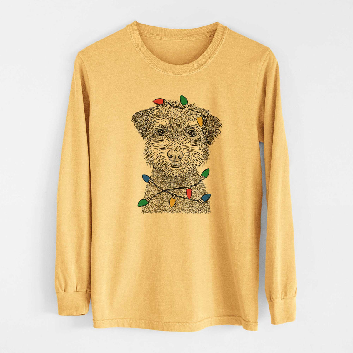 Christmas Lights Pretzel the Schnoodle - Heavyweight 100% Cotton Long Sleeve