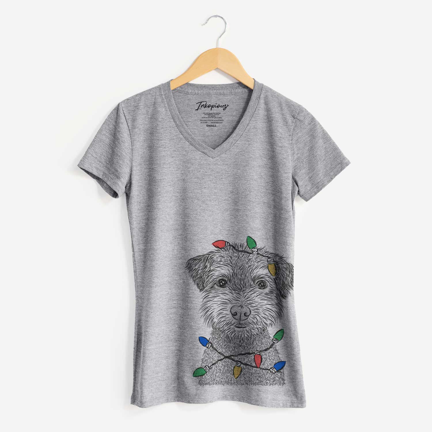 Christmas Lights Pretzel the Schnoodle - Women's V-neck Shirt