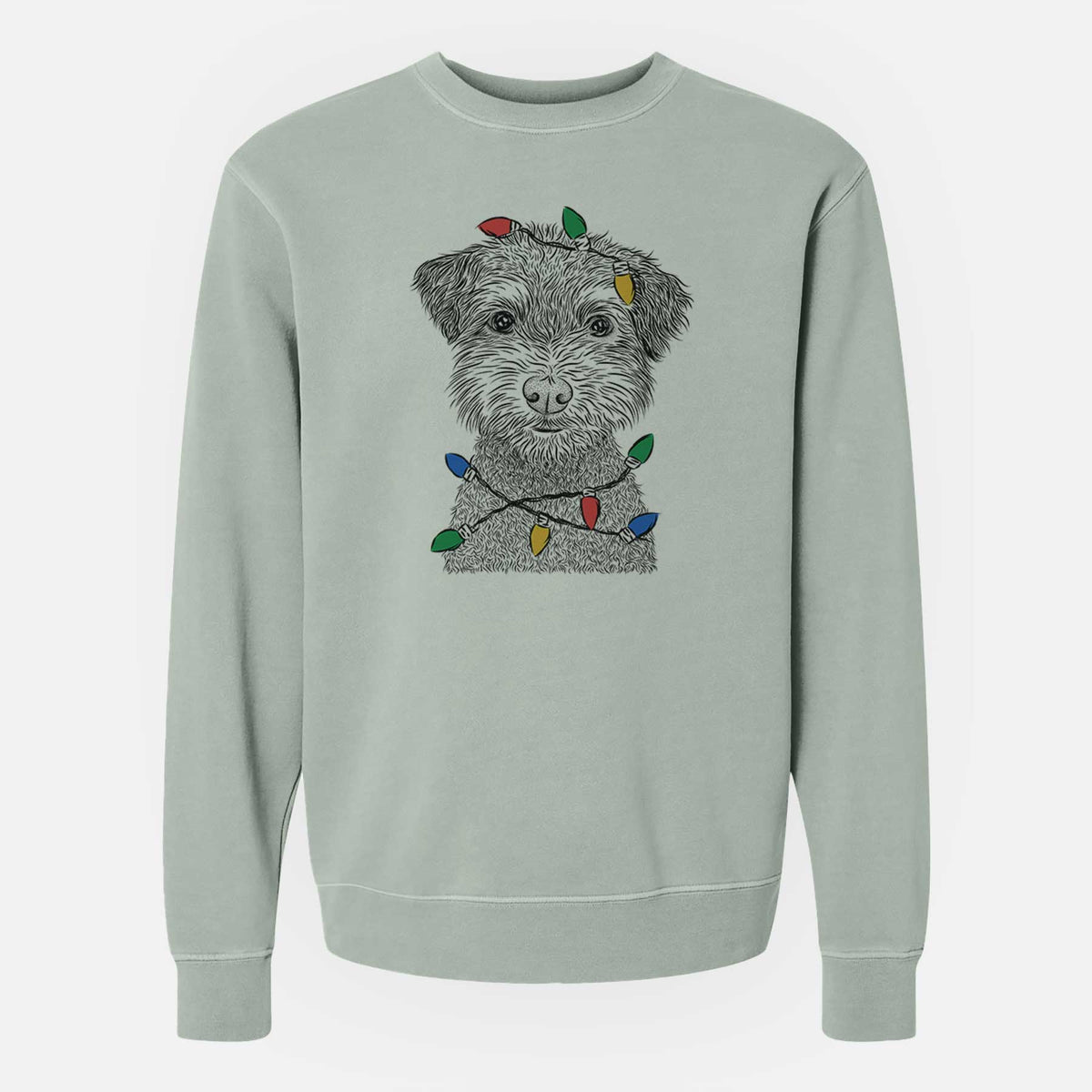 Christmas Lights Pretzel the Schnoodle - Unisex Pigment Dyed Crew Sweatshirt