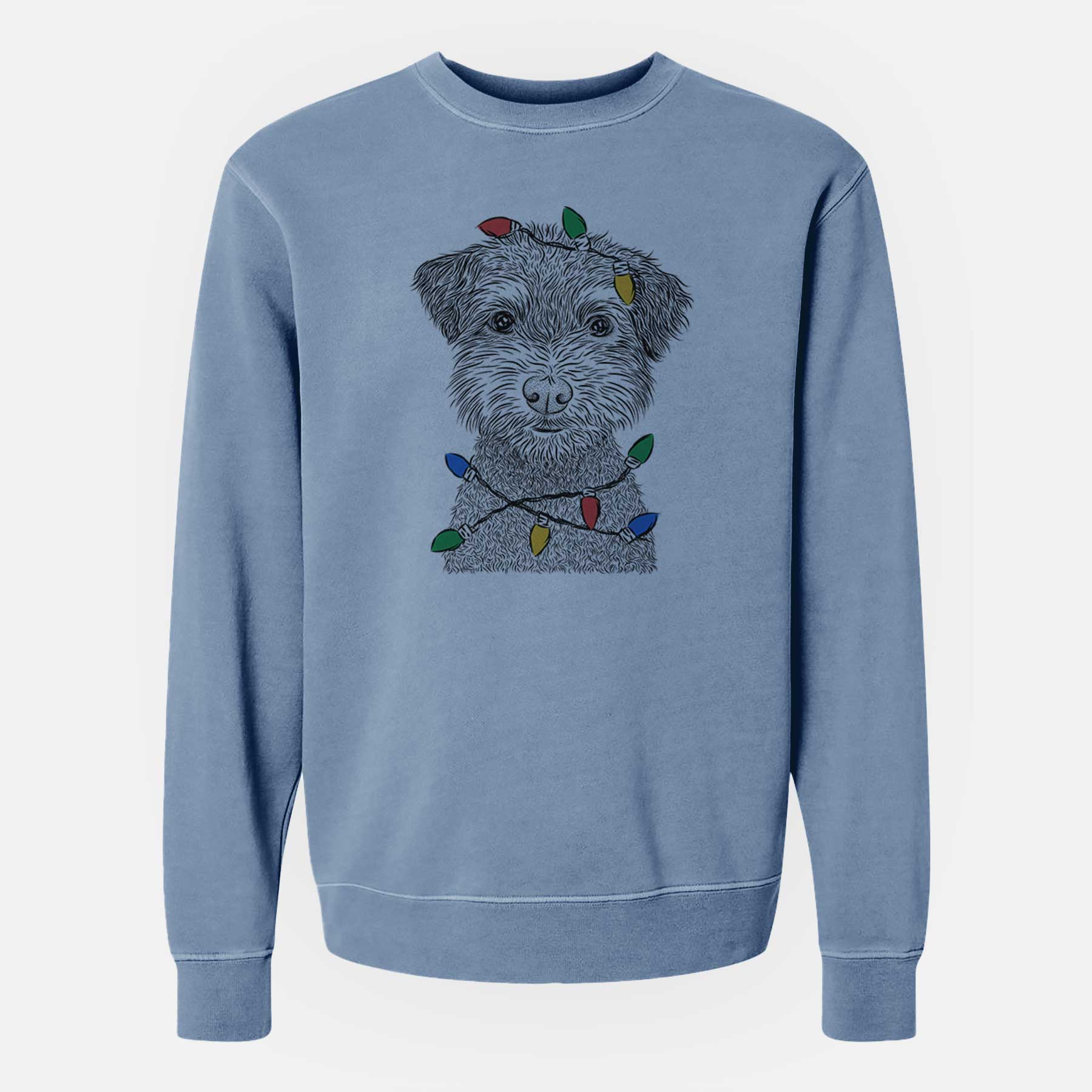 Christmas Lights Pretzel the Schnoodle - Unisex Pigment Dyed Crew Sweatshirt