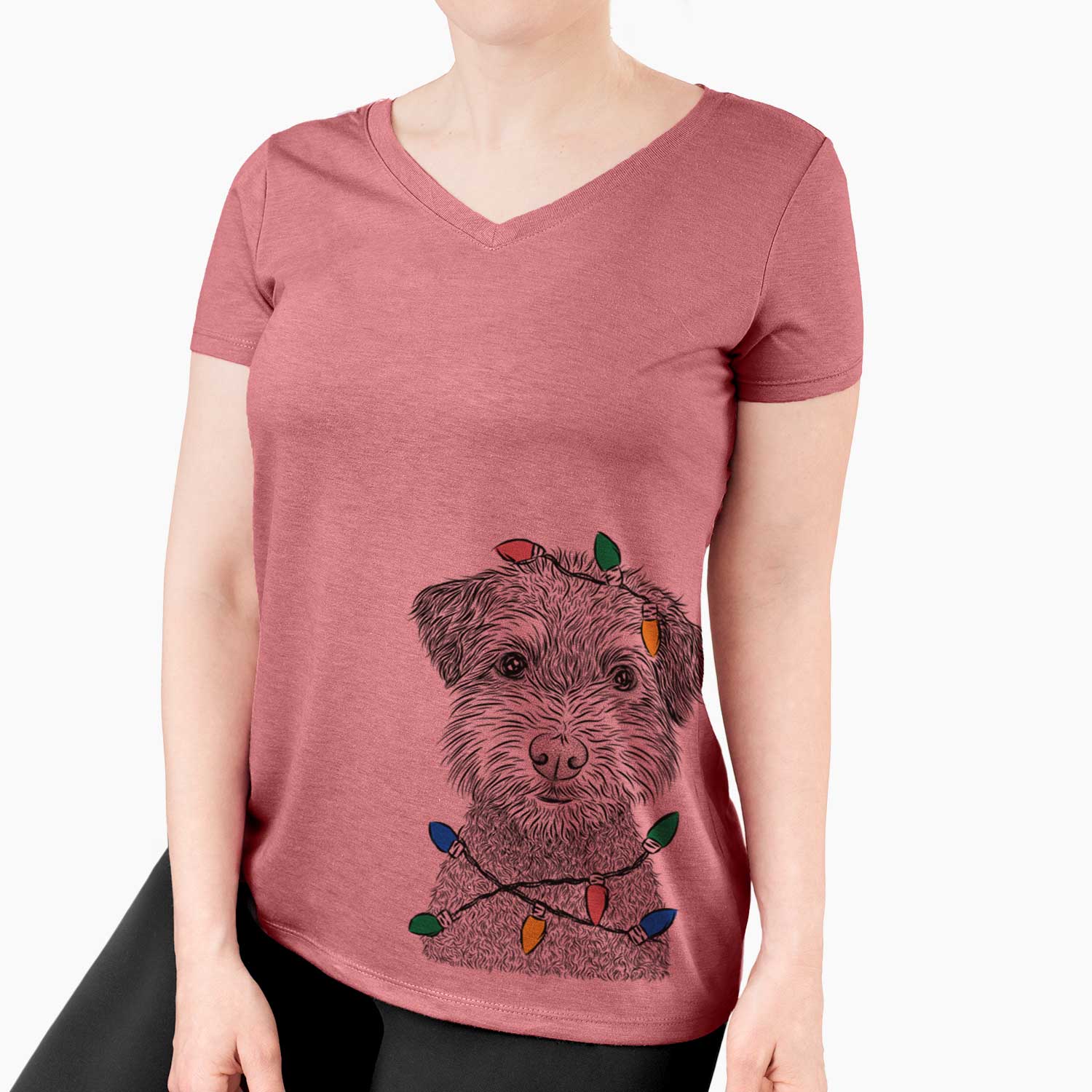 Christmas Lights Pretzel the Schnoodle - Women's V-neck Shirt