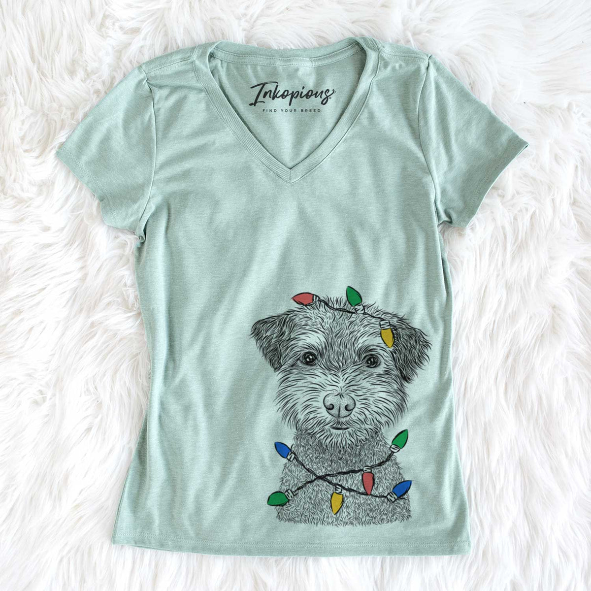 Christmas Lights Pretzel the Schnoodle - Women&#39;s V-neck Shirt