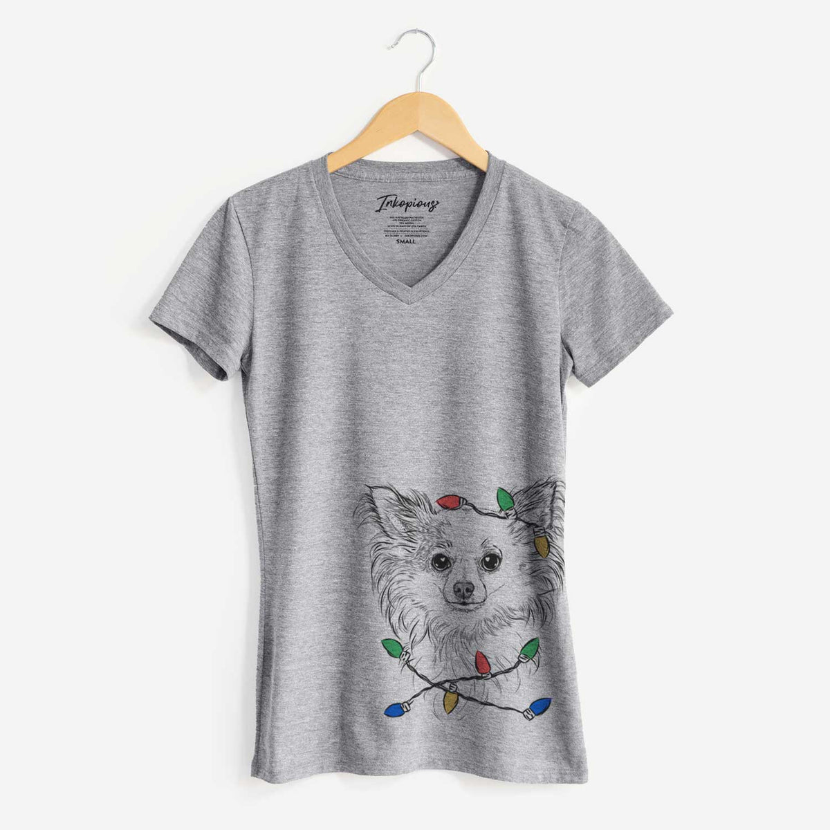 Christmas Lights Princess Ava the Long Haired Chihuahua - Women's V-neck Shirt