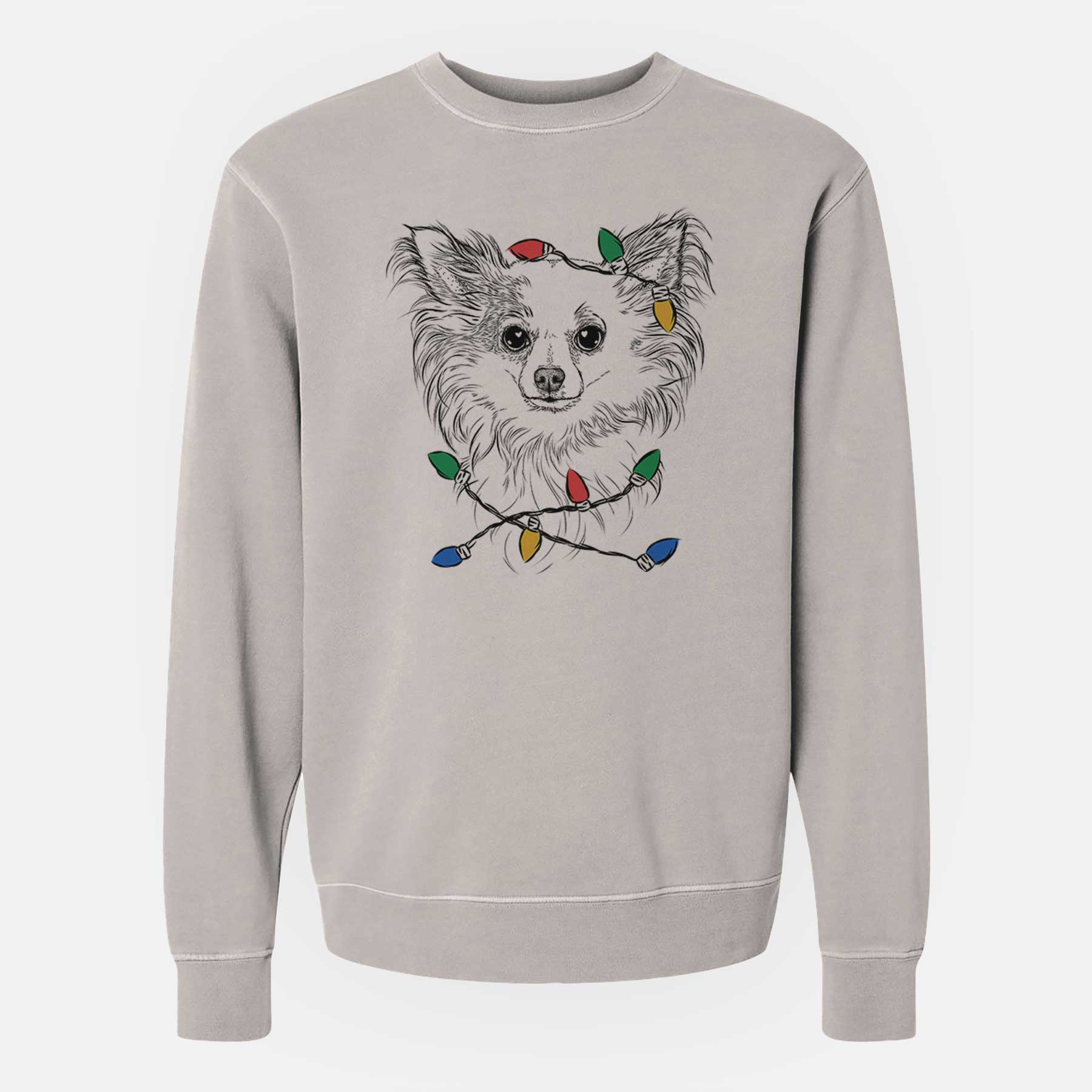 Christmas Lights Princess Ava the Long Haired Chihuahua - Unisex Pigment Dyed Crew Sweatshirt