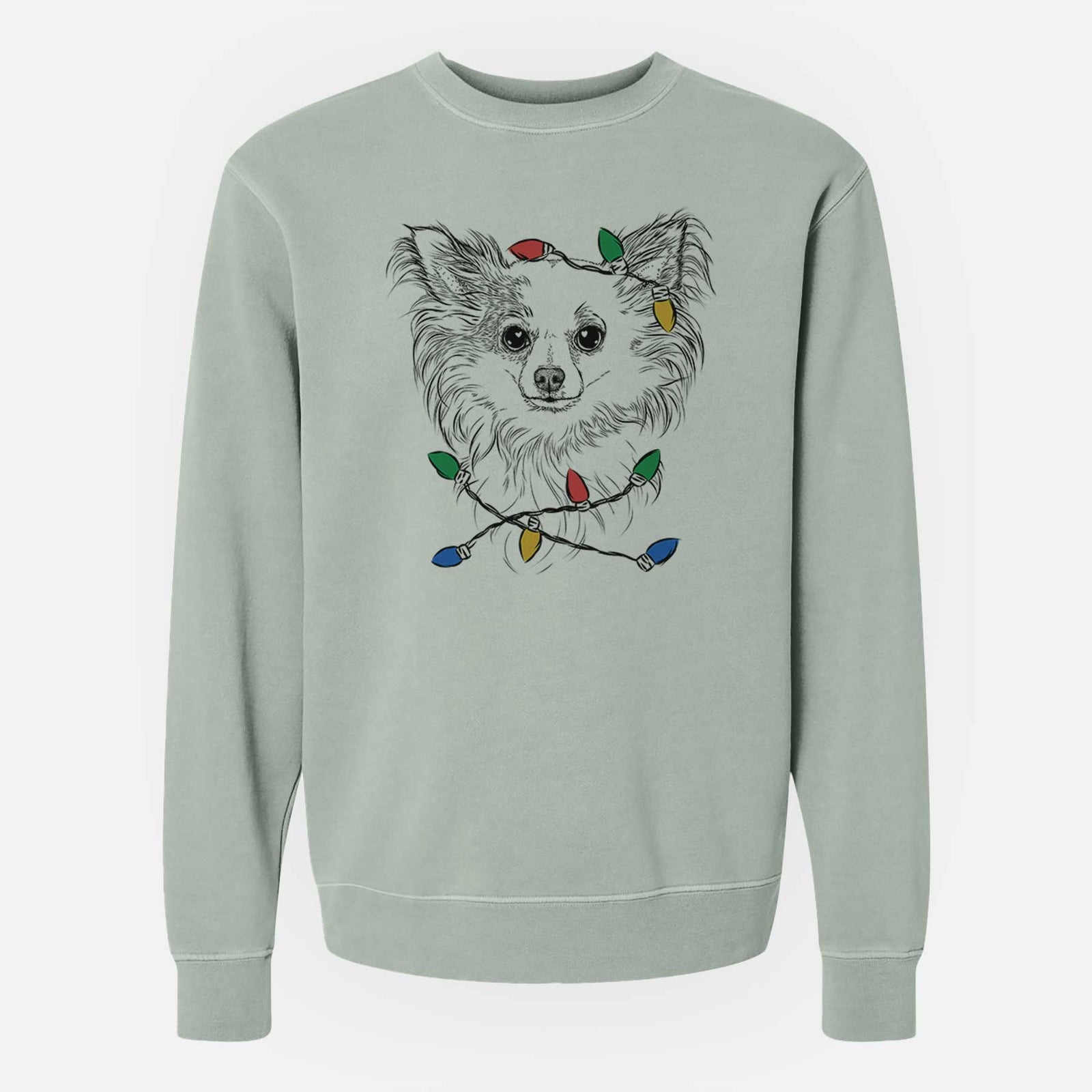 Christmas Lights Princess Ava the Long Haired Chihuahua - Unisex Pigment Dyed Crew Sweatshirt