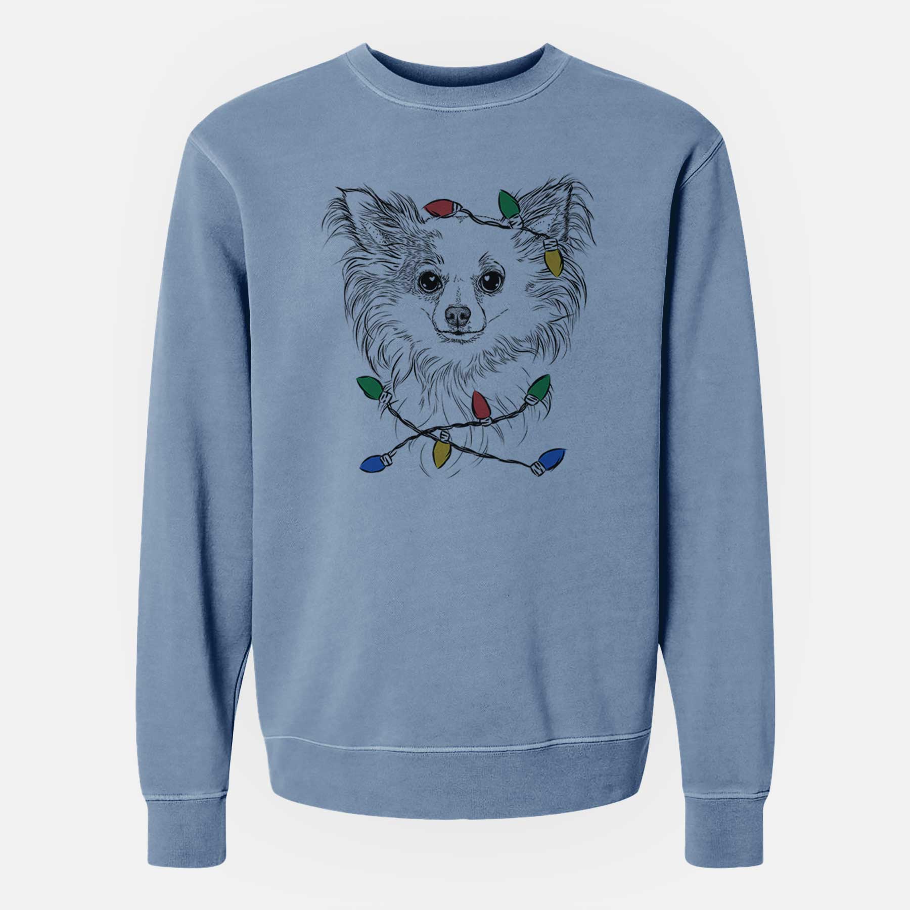 Christmas Lights Princess Ava the Long Haired Chihuahua - Unisex Pigment Dyed Crew Sweatshirt