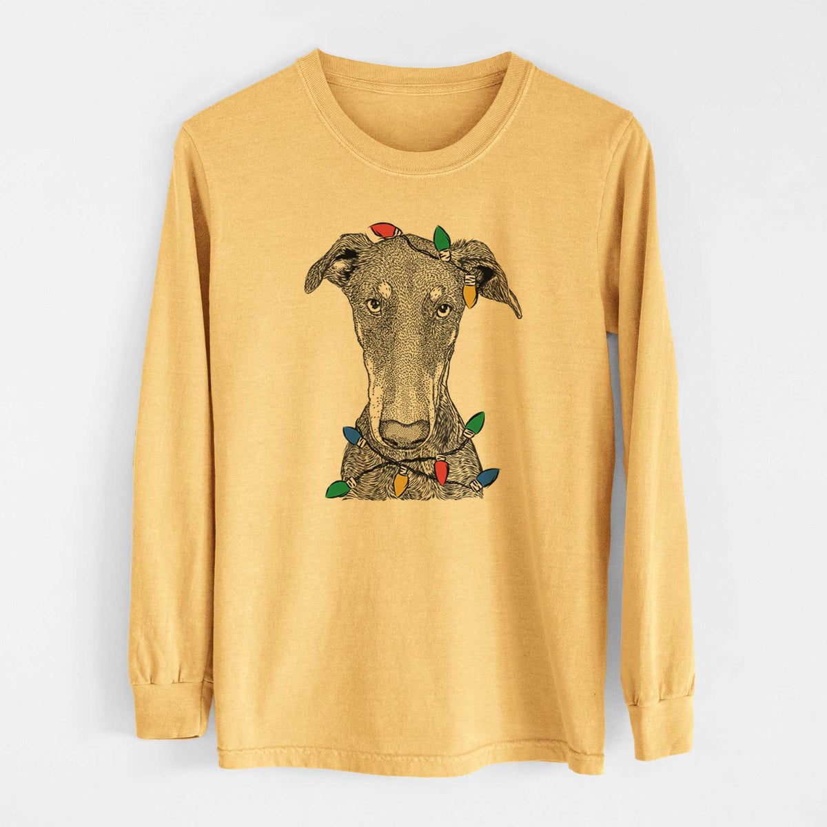 Christmas Lights Princess Fiona the Doberman Pinscher - Heavyweight 100% Cotton Long Sleeve
