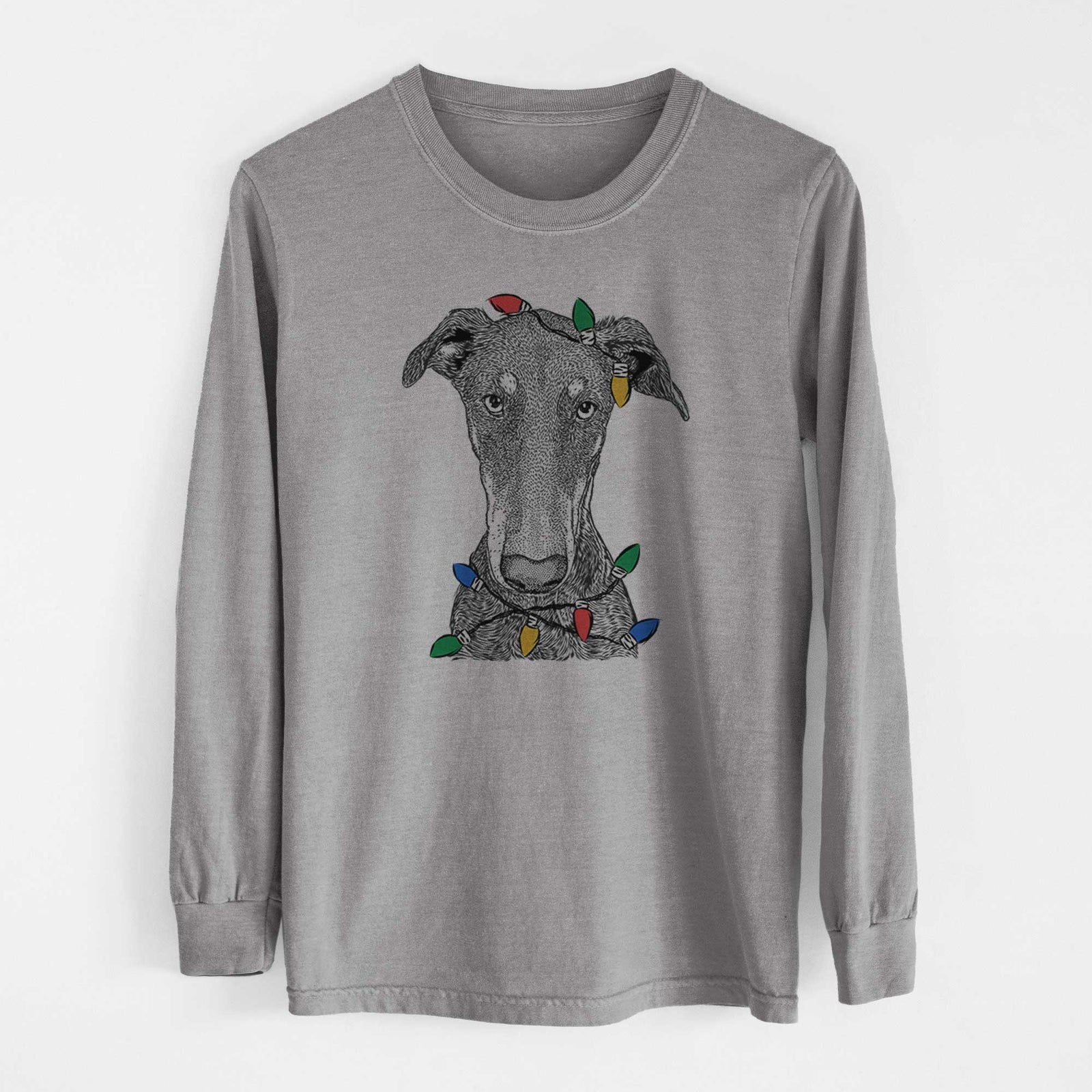 Christmas Lights Princess Fiona the Doberman Pinscher - Heavyweight 100% Cotton Long Sleeve