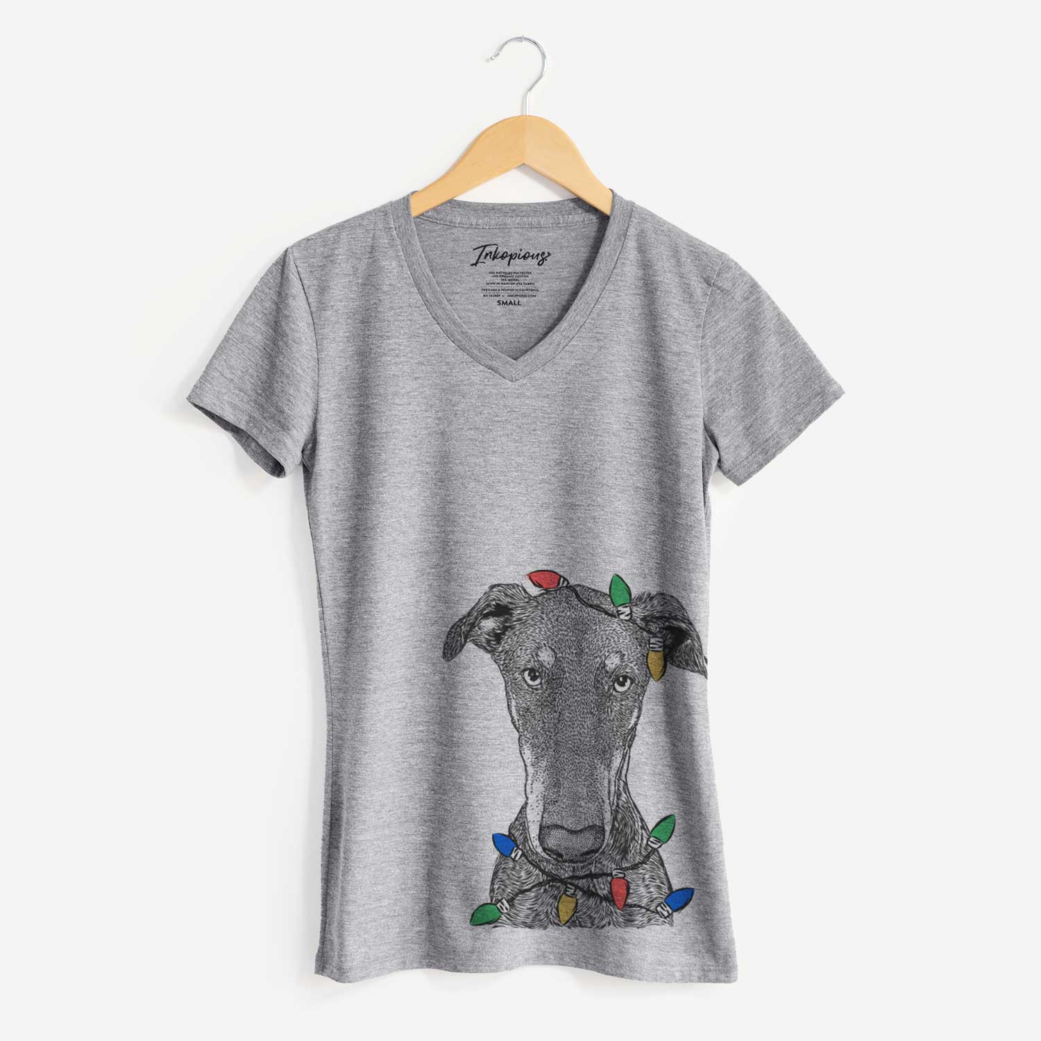 Christmas Lights Princess Fiona the Doberman Pinscher - Women's V-neck Shirt