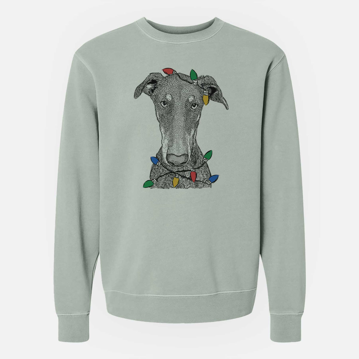 Christmas Lights Princess Fiona the Doberman Pinscher - Unisex Pigment Dyed Crew Sweatshirt