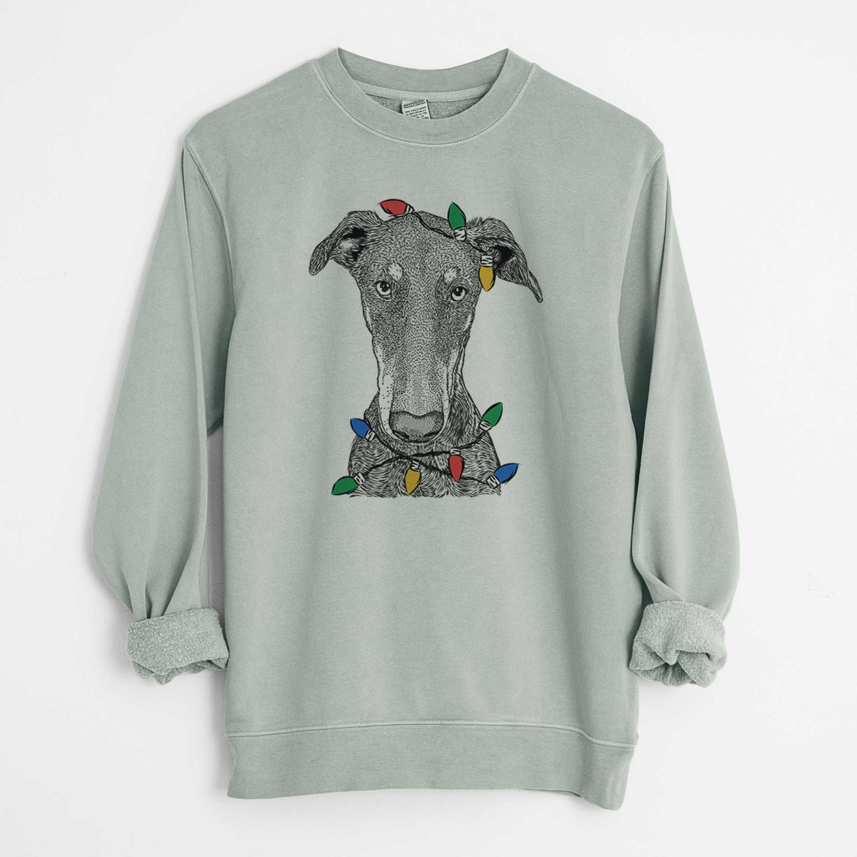 Christmas Lights Princess Fiona the Doberman Pinscher - Unisex Pigment Dyed Crew Sweatshirt