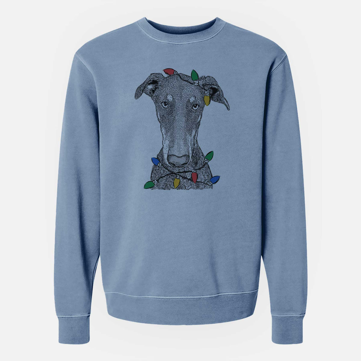 Christmas Lights Princess Fiona the Doberman Pinscher - Unisex Pigment Dyed Crew Sweatshirt