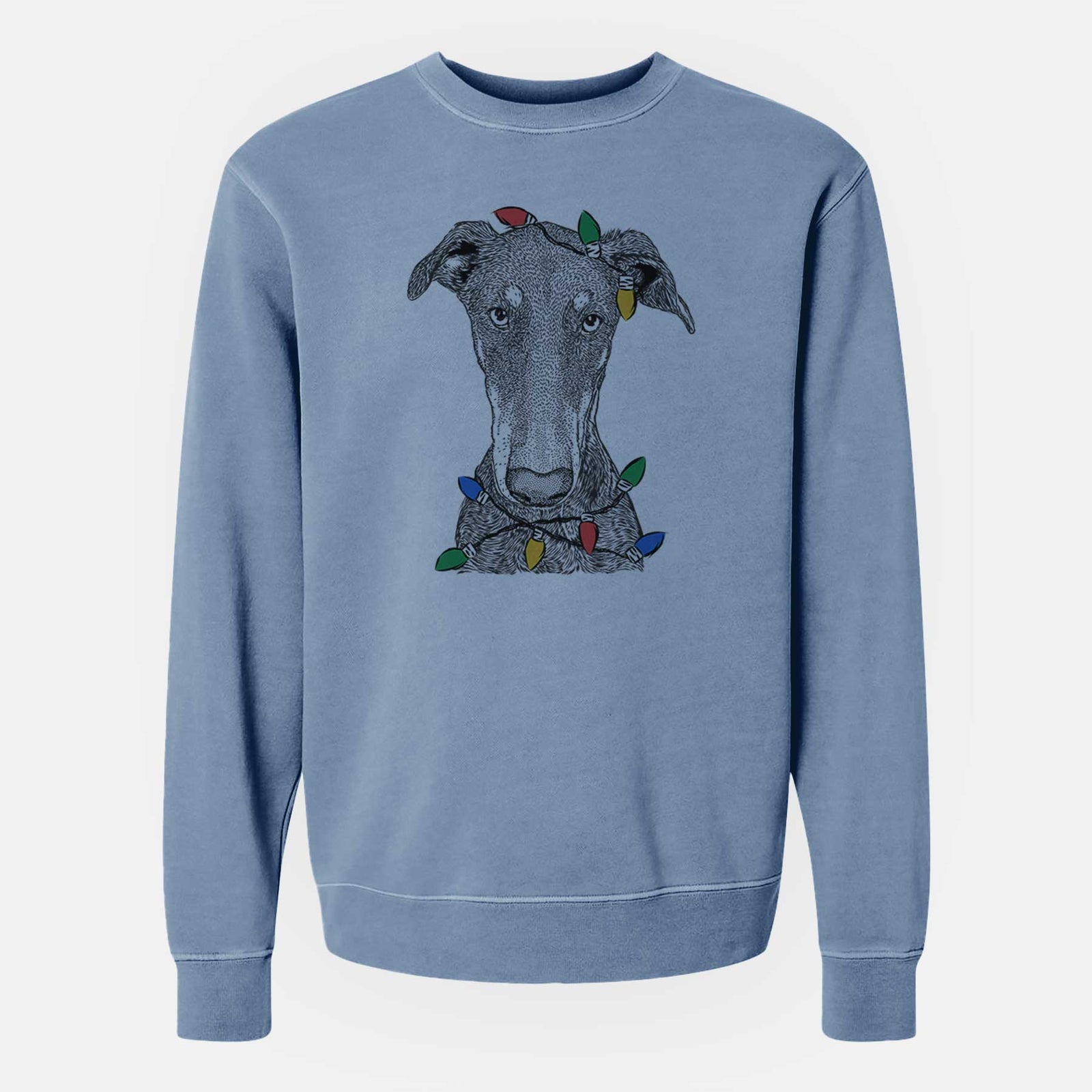 Christmas Lights Princess Fiona the Doberman Pinscher - Unisex Pigment Dyed Crew Sweatshirt