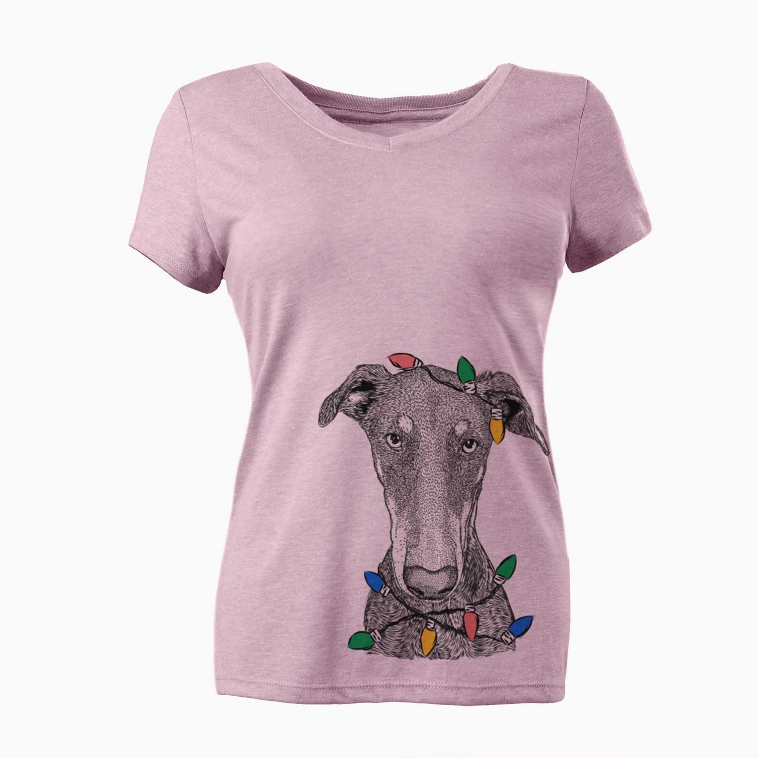 Christmas Lights Princess Fiona the Doberman Pinscher - Women's V-neck Shirt