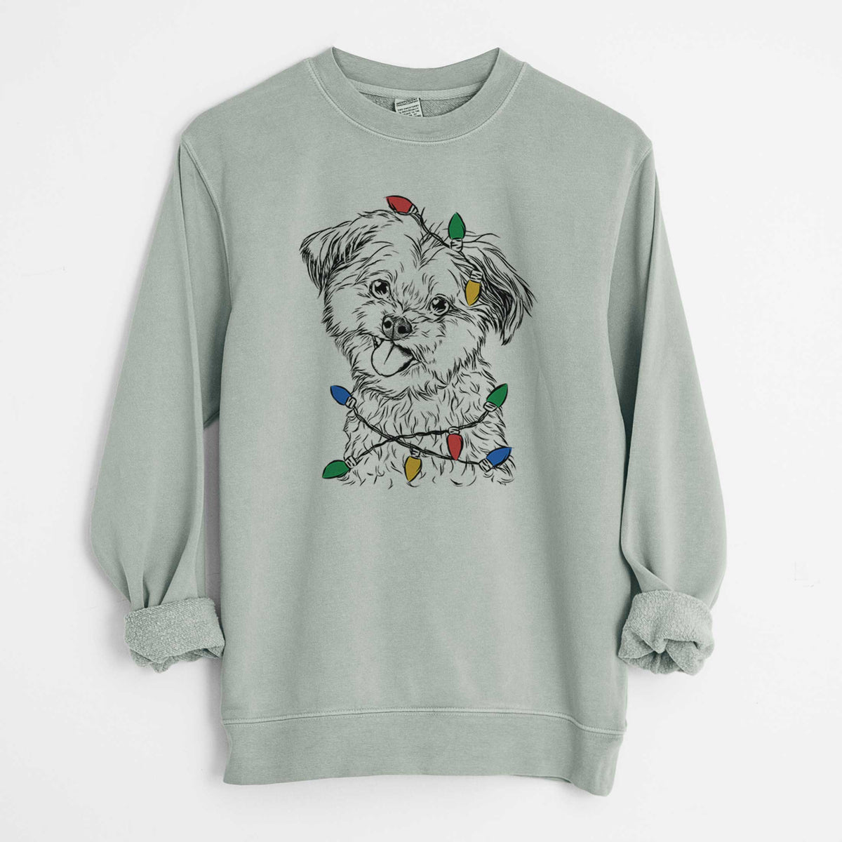 Christmas Lights Puff the Malshi - Unisex Pigment Dyed Crew Sweatshirt