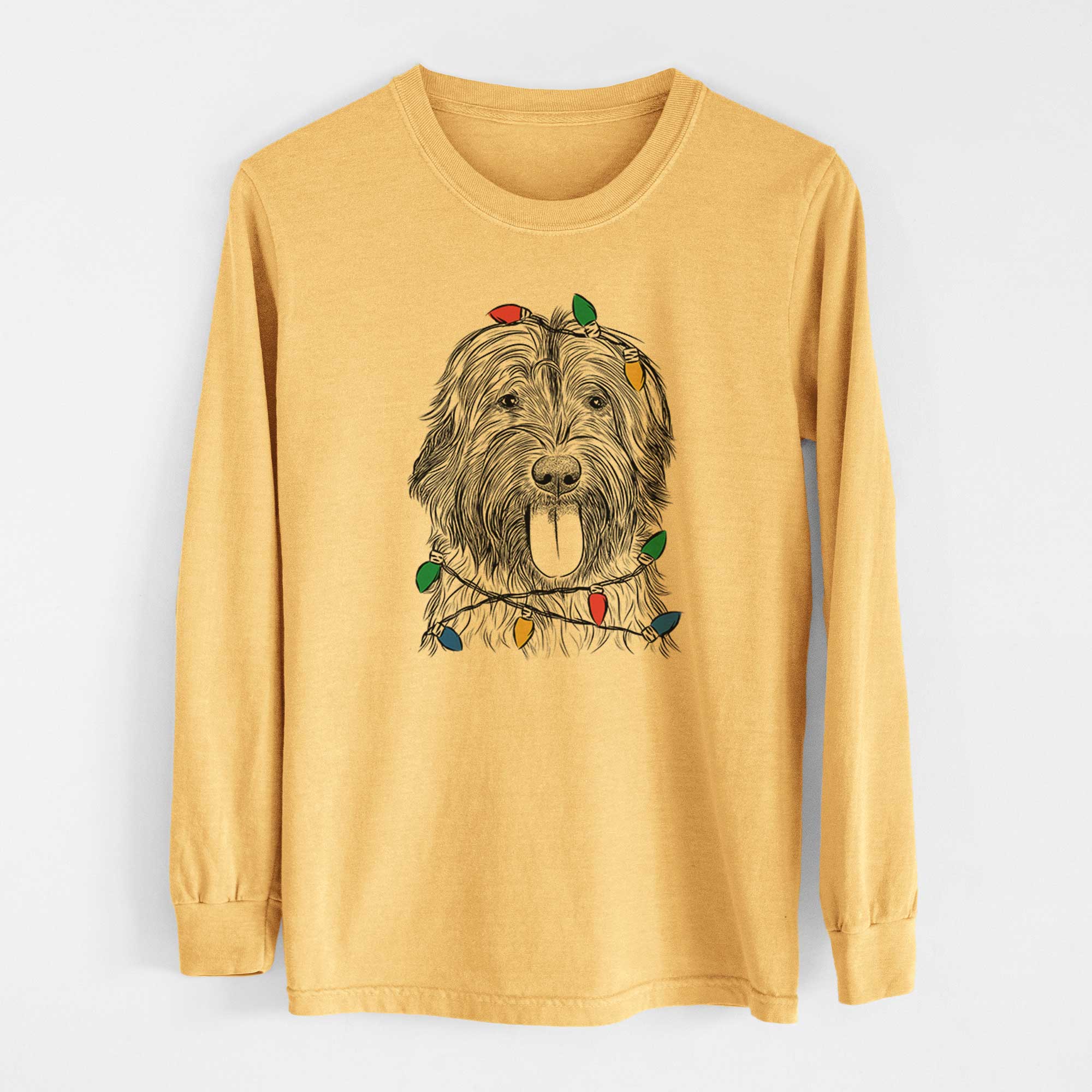 Christmas Lights Puig the Catalan Sheepdog - Heavyweight 100% Cotton Long Sleeve