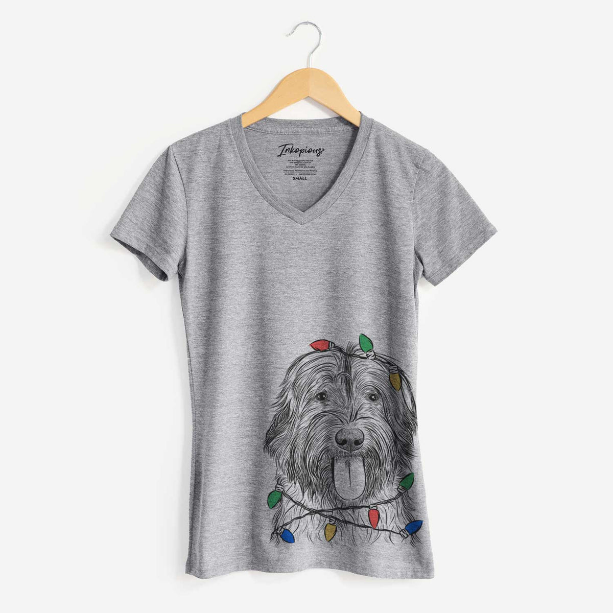 Christmas Lights Puig the Catalan Sheepdog - Women's V-neck Shirt