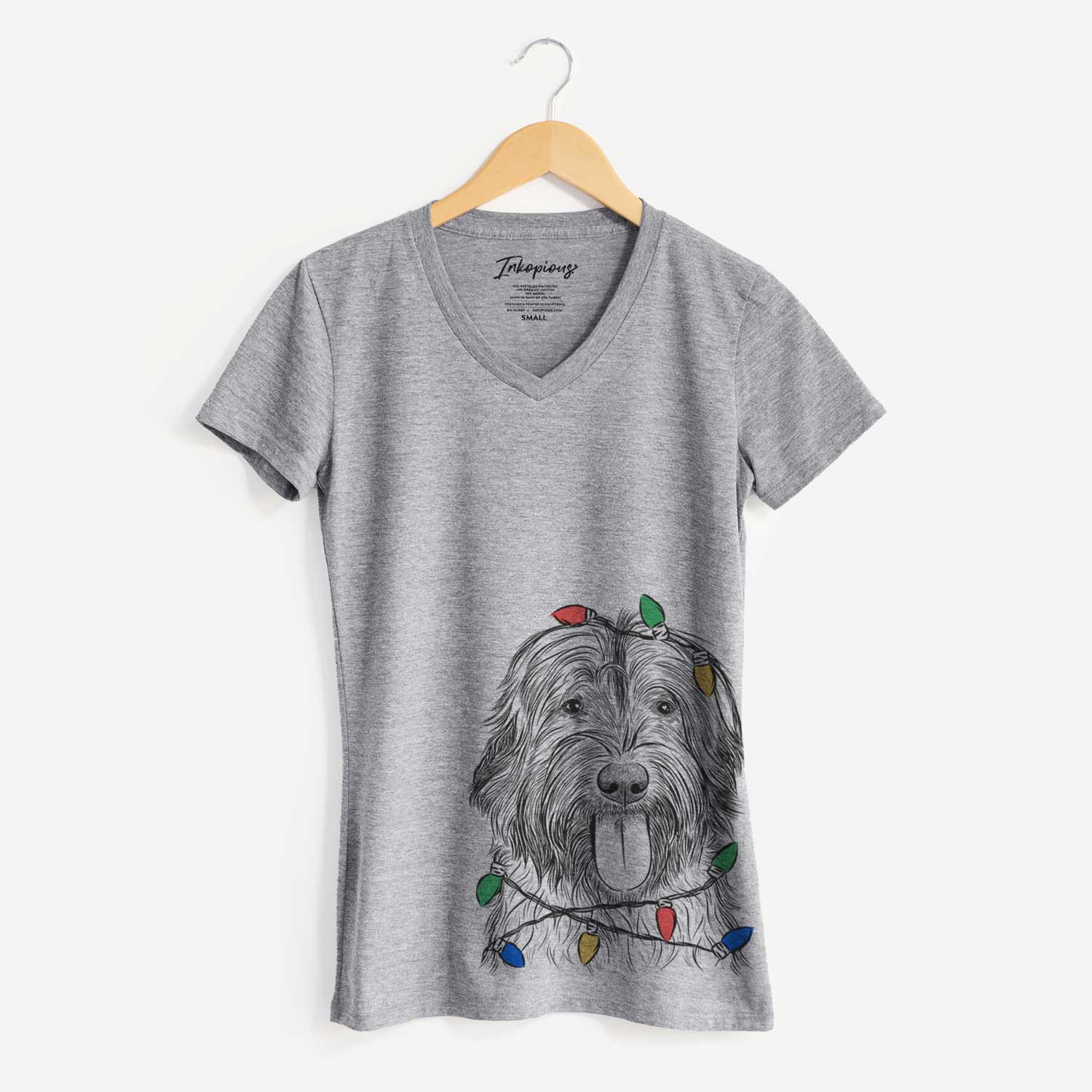 Christmas Lights Puig the Catalan Sheepdog - Women's V-neck Shirt