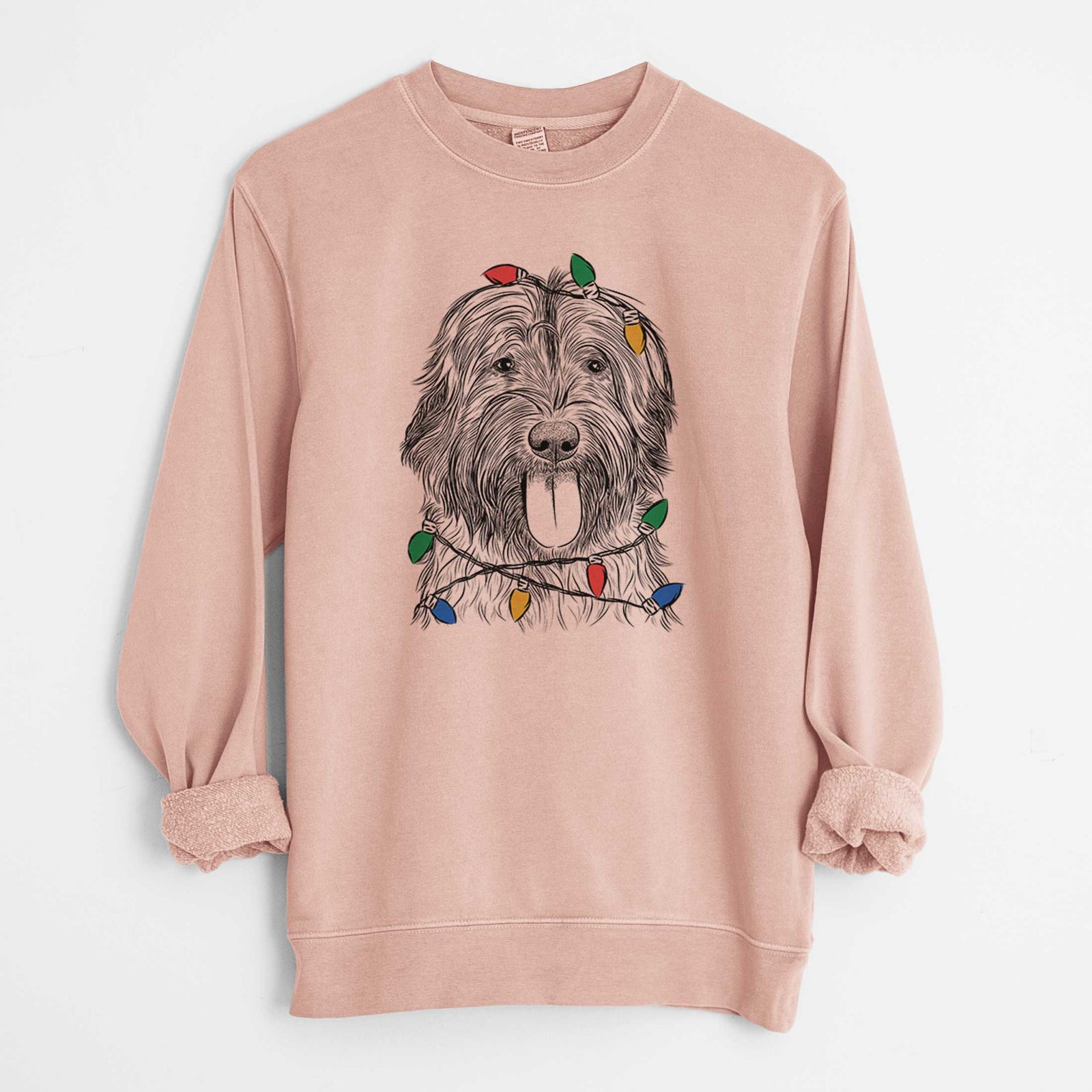 Christmas Lights Puig the Catalan Sheepdog - Unisex Pigment Dyed Crew Sweatshirt