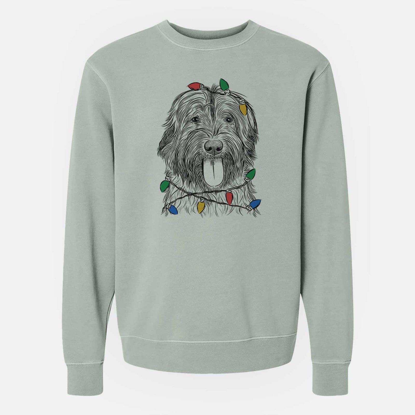 Christmas Lights Puig the Catalan Sheepdog - Unisex Pigment Dyed Crew Sweatshirt