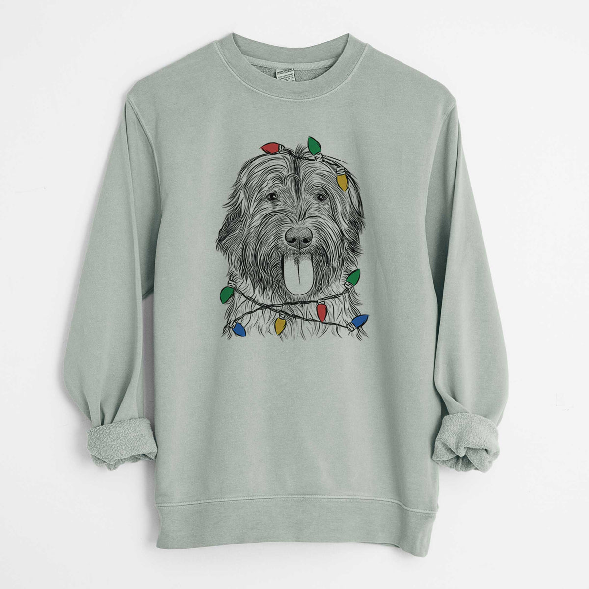 Christmas Lights Puig the Catalan Sheepdog - Unisex Pigment Dyed Crew Sweatshirt