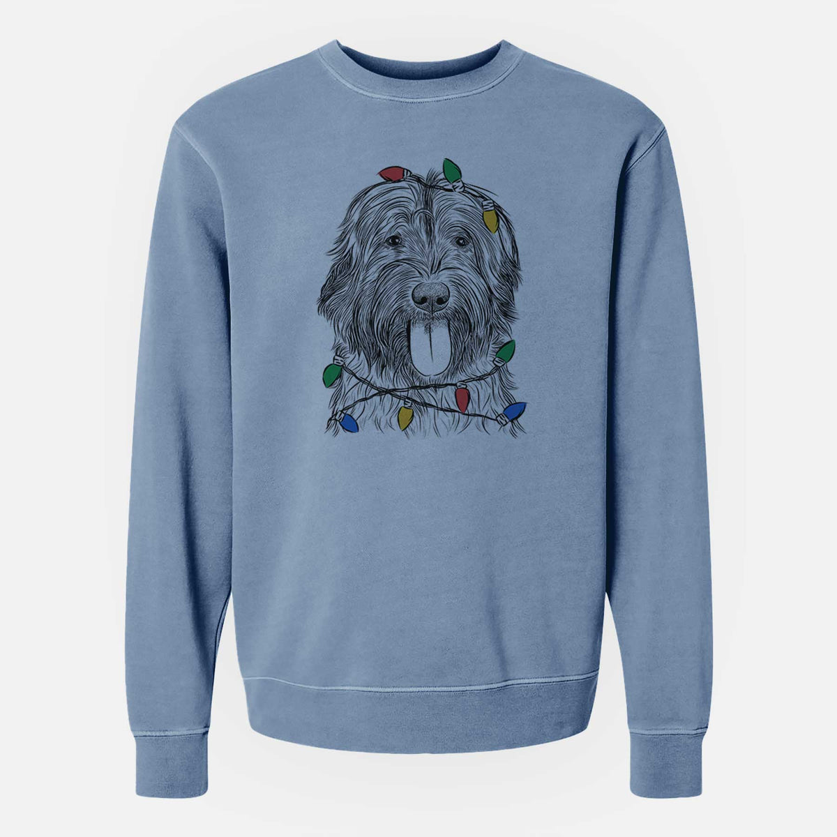 Christmas Lights Puig the Catalan Sheepdog - Unisex Pigment Dyed Crew Sweatshirt
