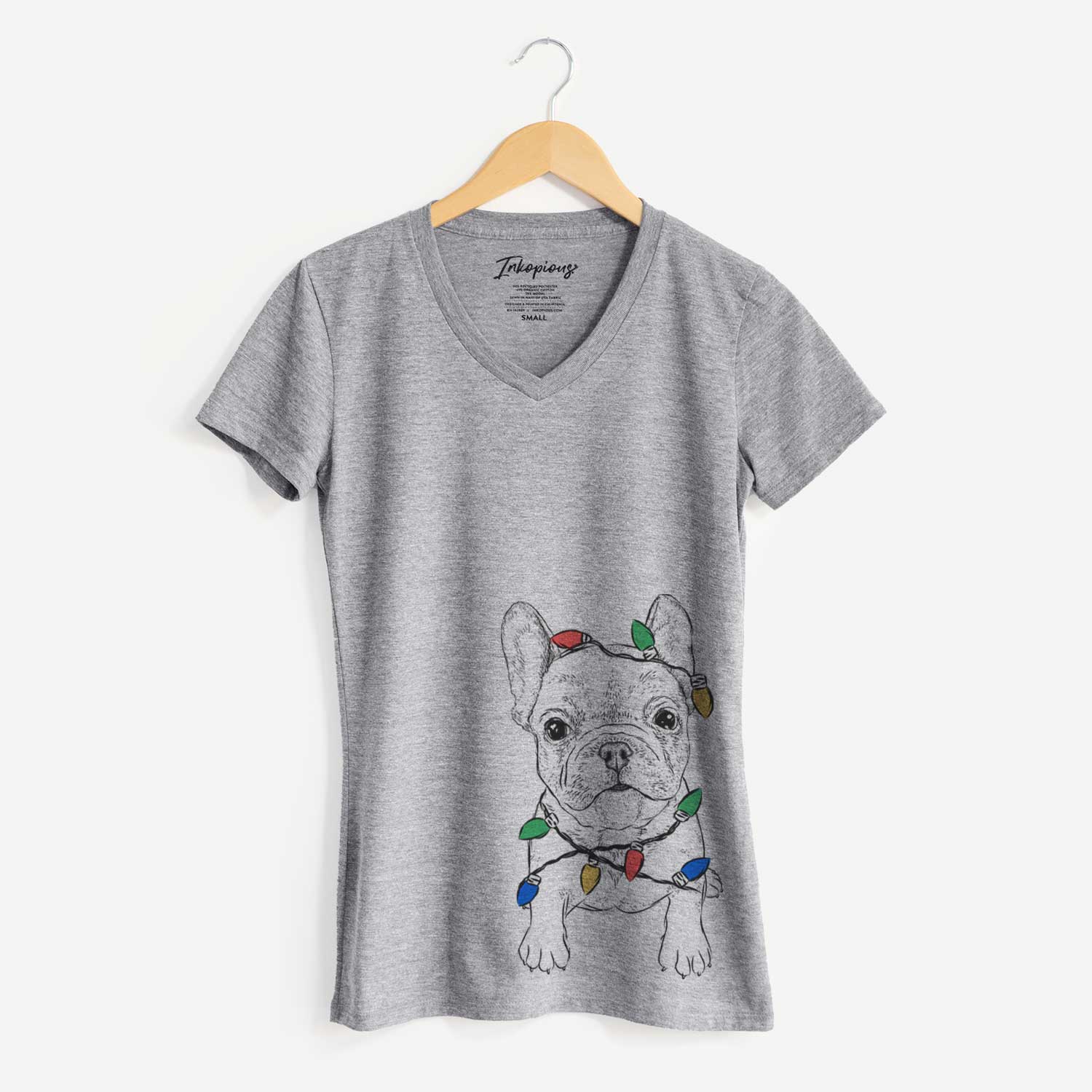 Christmas Lights Puppy Pierre the French Bulldog - Women's V-neck Shirt