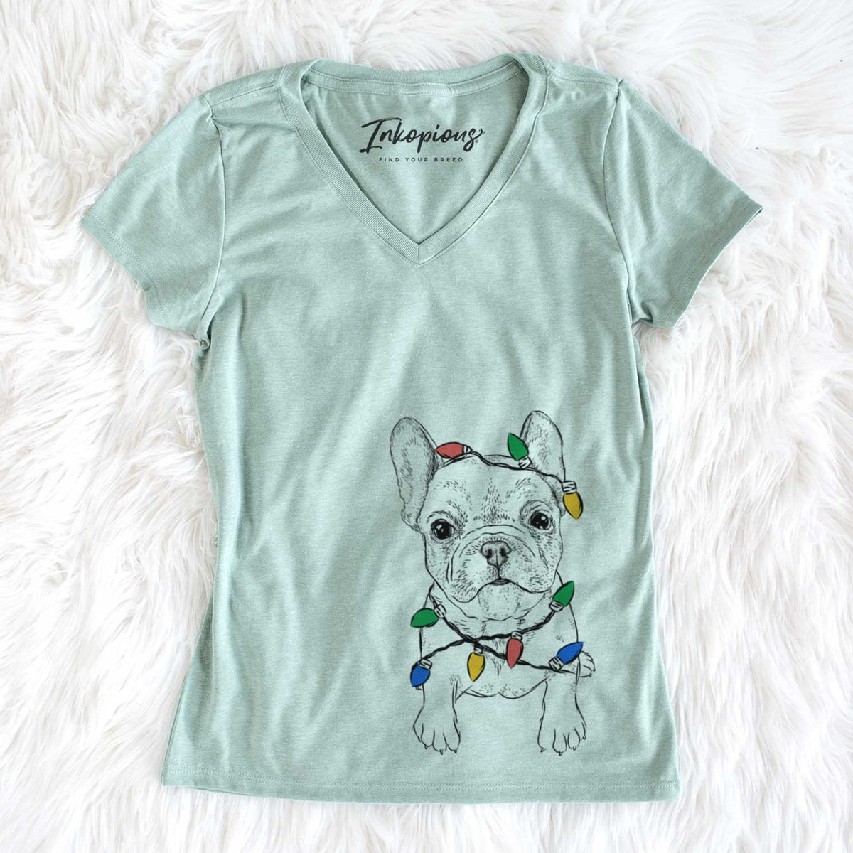 Christmas Lights Puppy Pierre the French Bulldog - Women&#39;s V-neck Shirt
