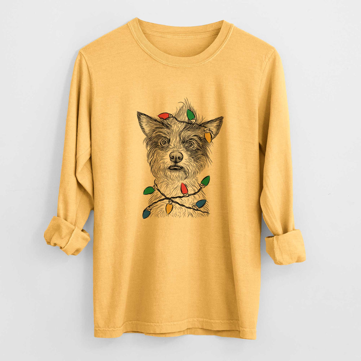 Christmas Lights Quigley the Mixed Breed - Heavyweight 100% Cotton Long Sleeve