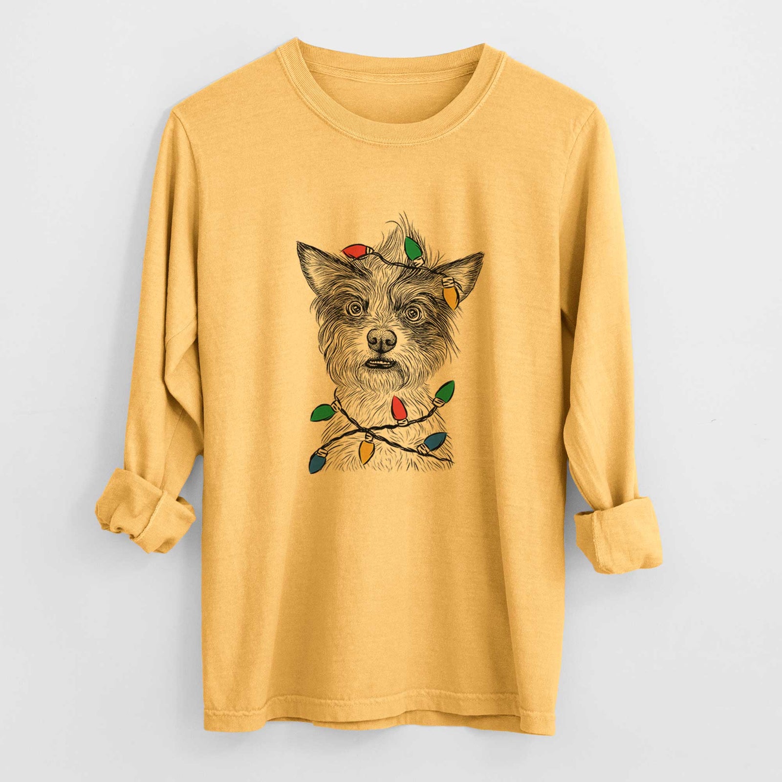 Christmas Lights Quigley the Mixed Breed - Heavyweight 100% Cotton Long Sleeve