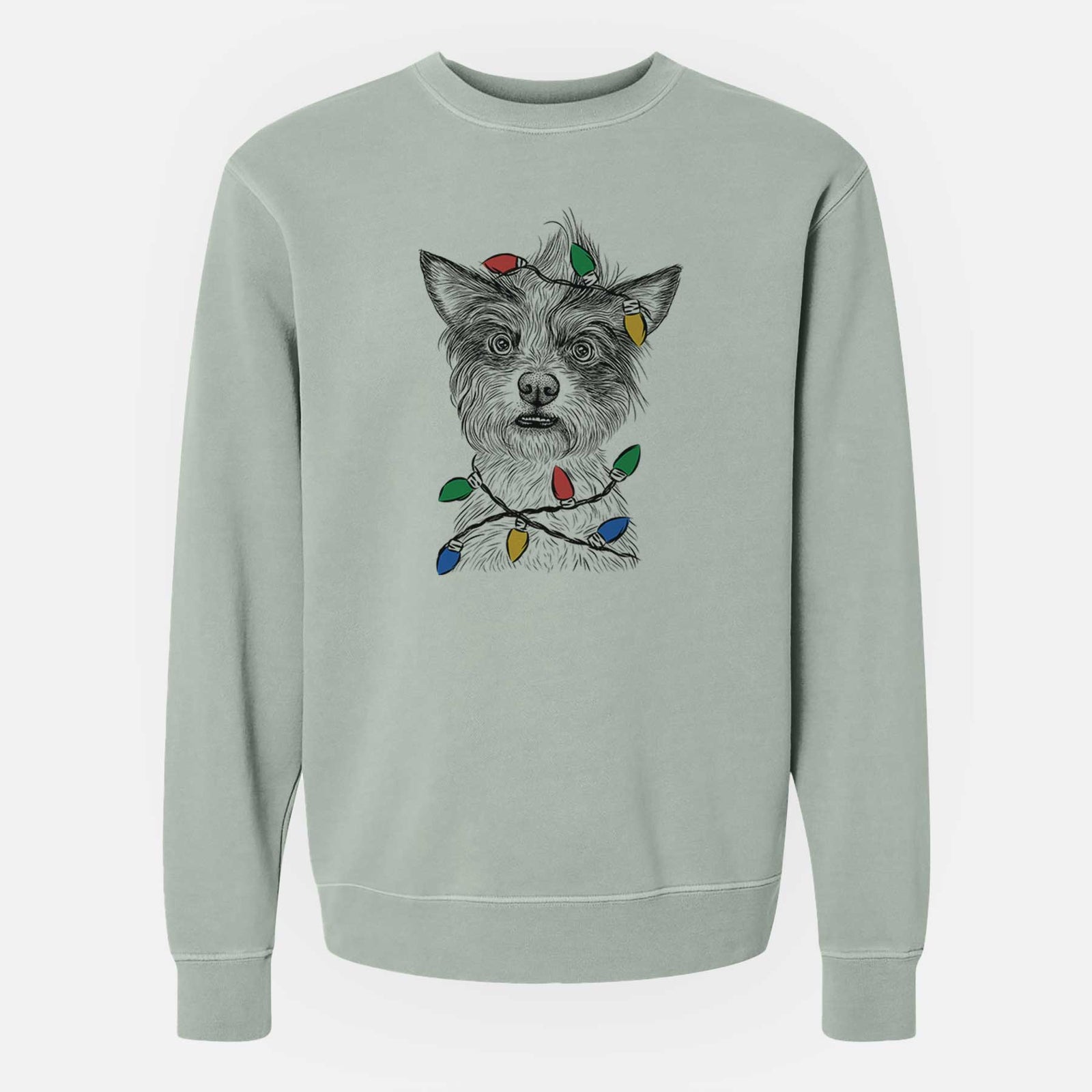 Christmas Lights Quigley the Mixed Breed - Unisex Pigment Dyed Crew Sweatshirt