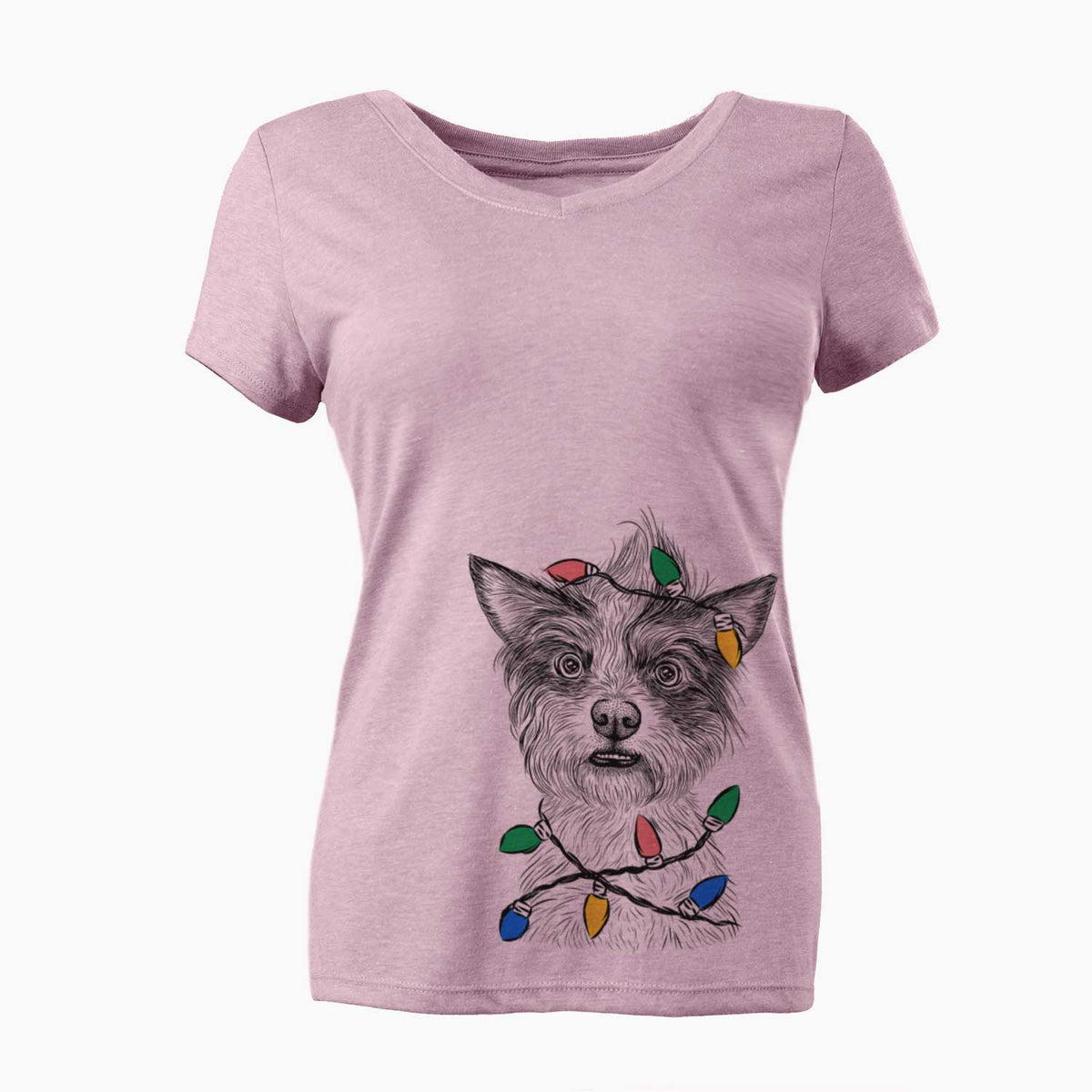 Christmas Lights Quigley the Mixed Breed - Women's V-neck Shirt