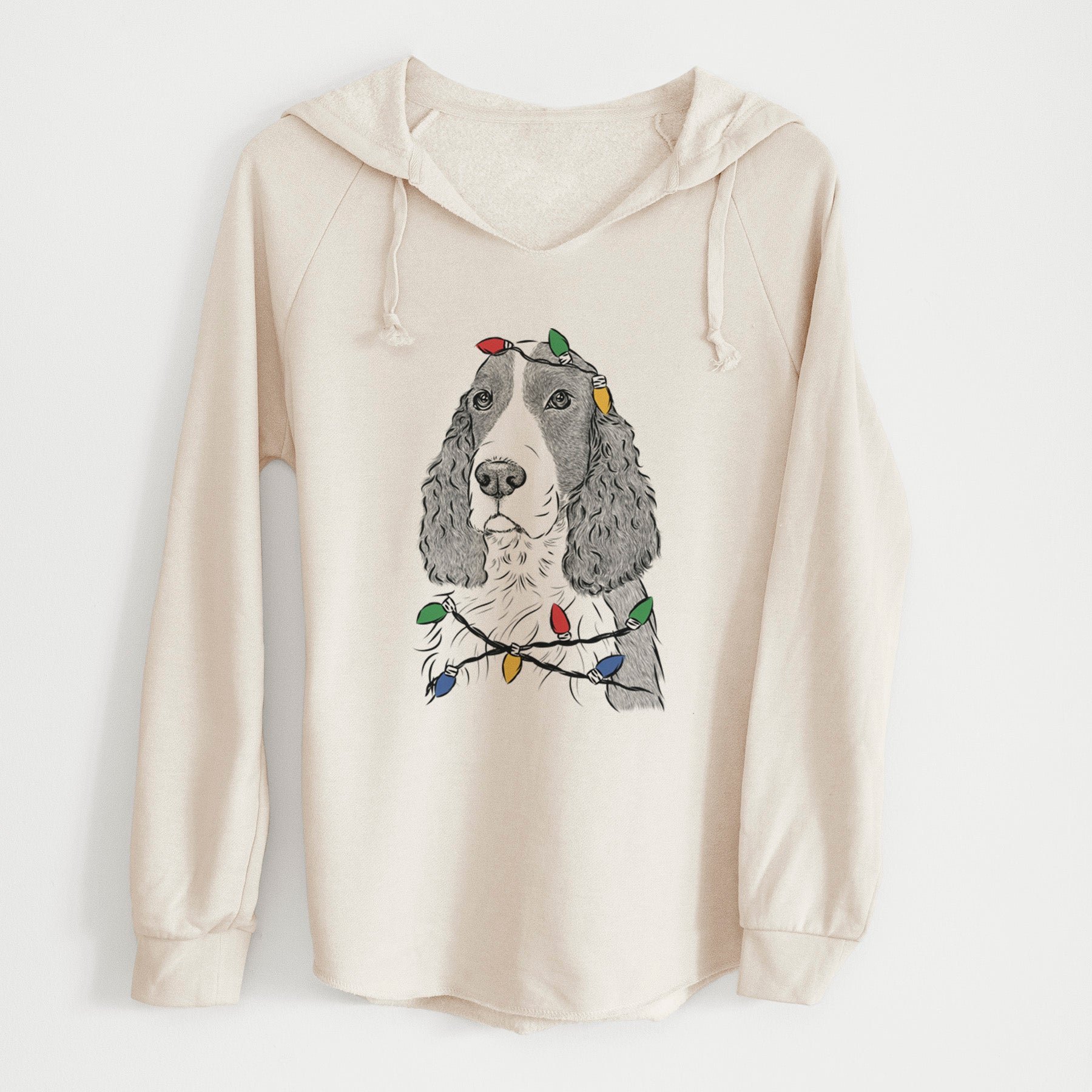 Christmas Lights Quincy the English Springer Spaniel - Cali Wave Hooded Sweatshirt