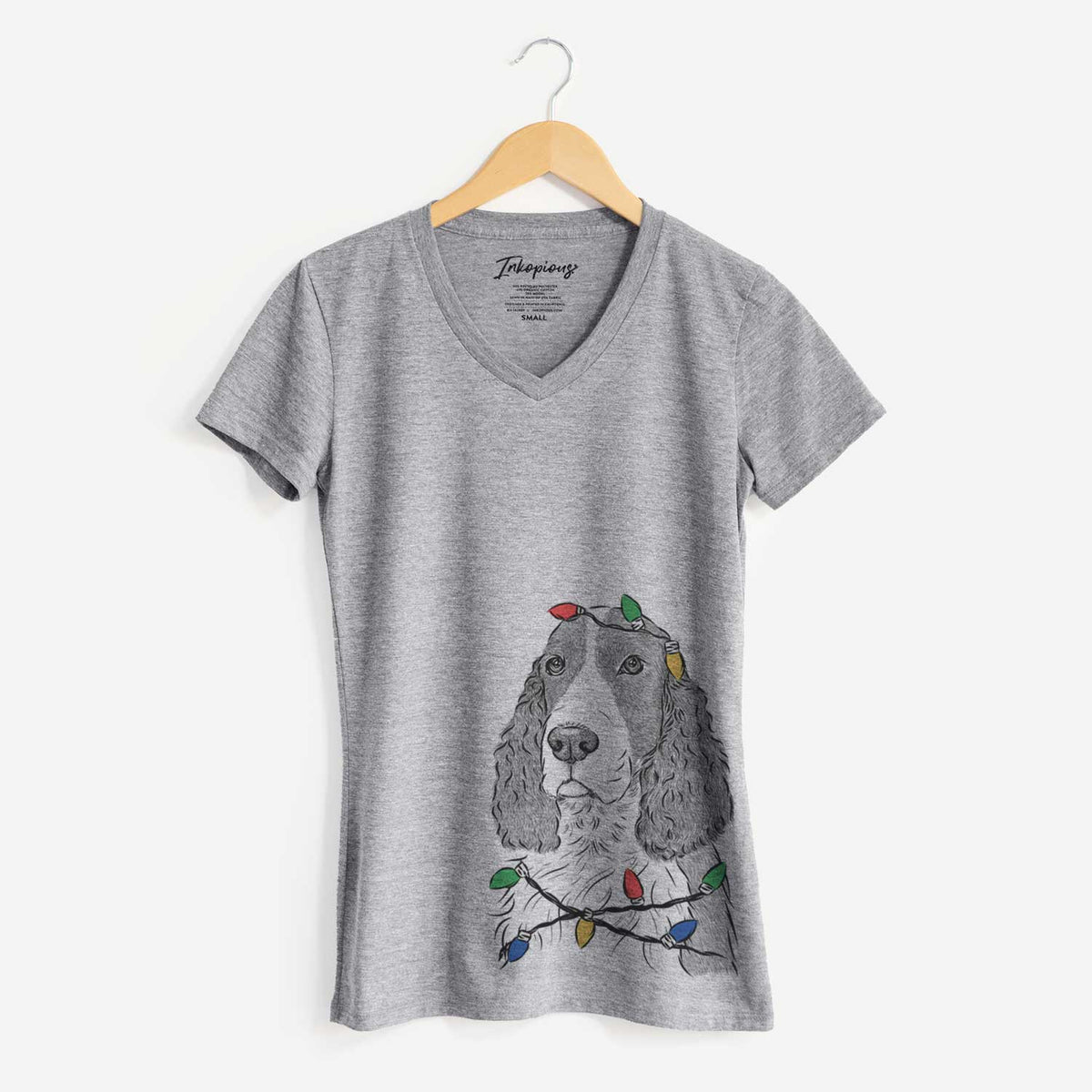 Christmas Lights Quincy the English Springer Spaniel - Women's V-neck Shirt