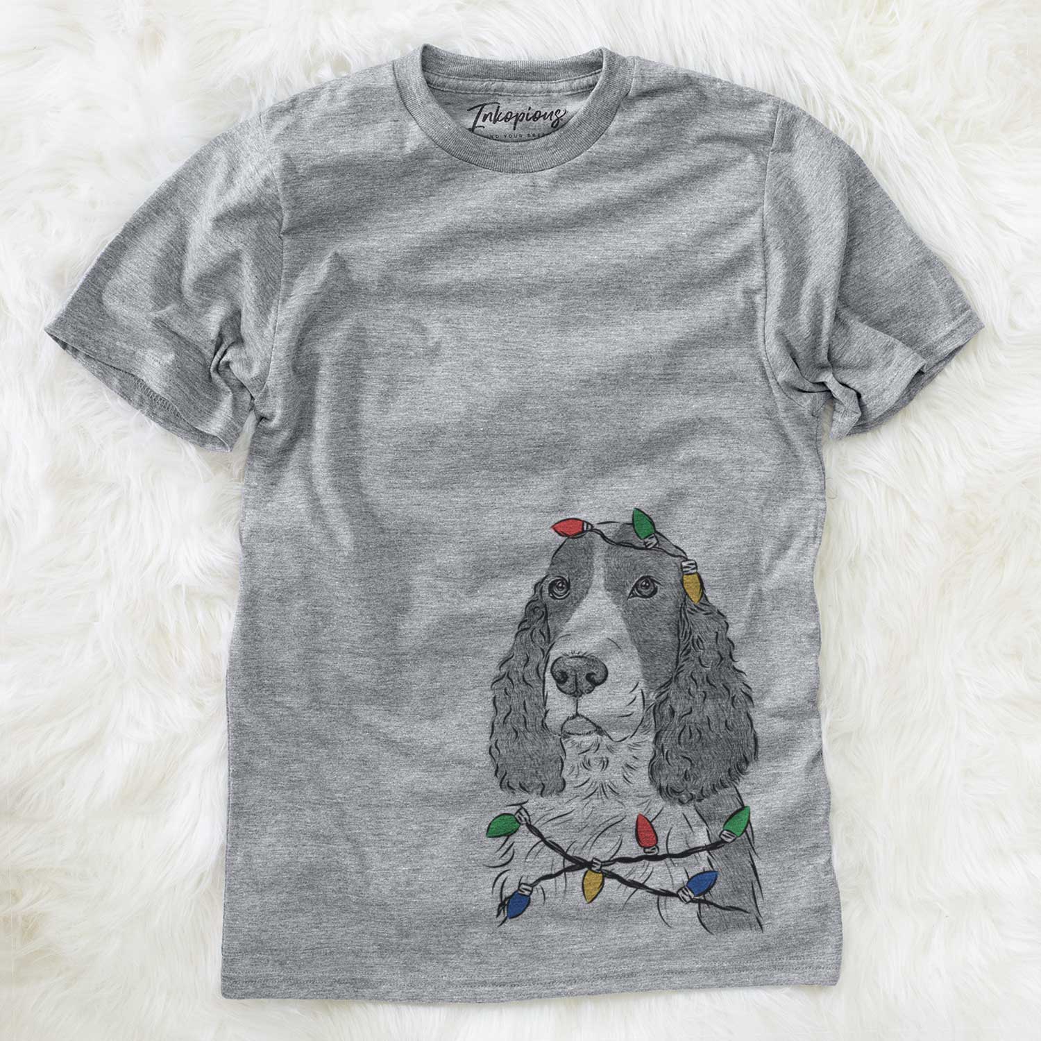 Christmas Lights Quincy the English Springer Spaniel - Unisex Crewneck