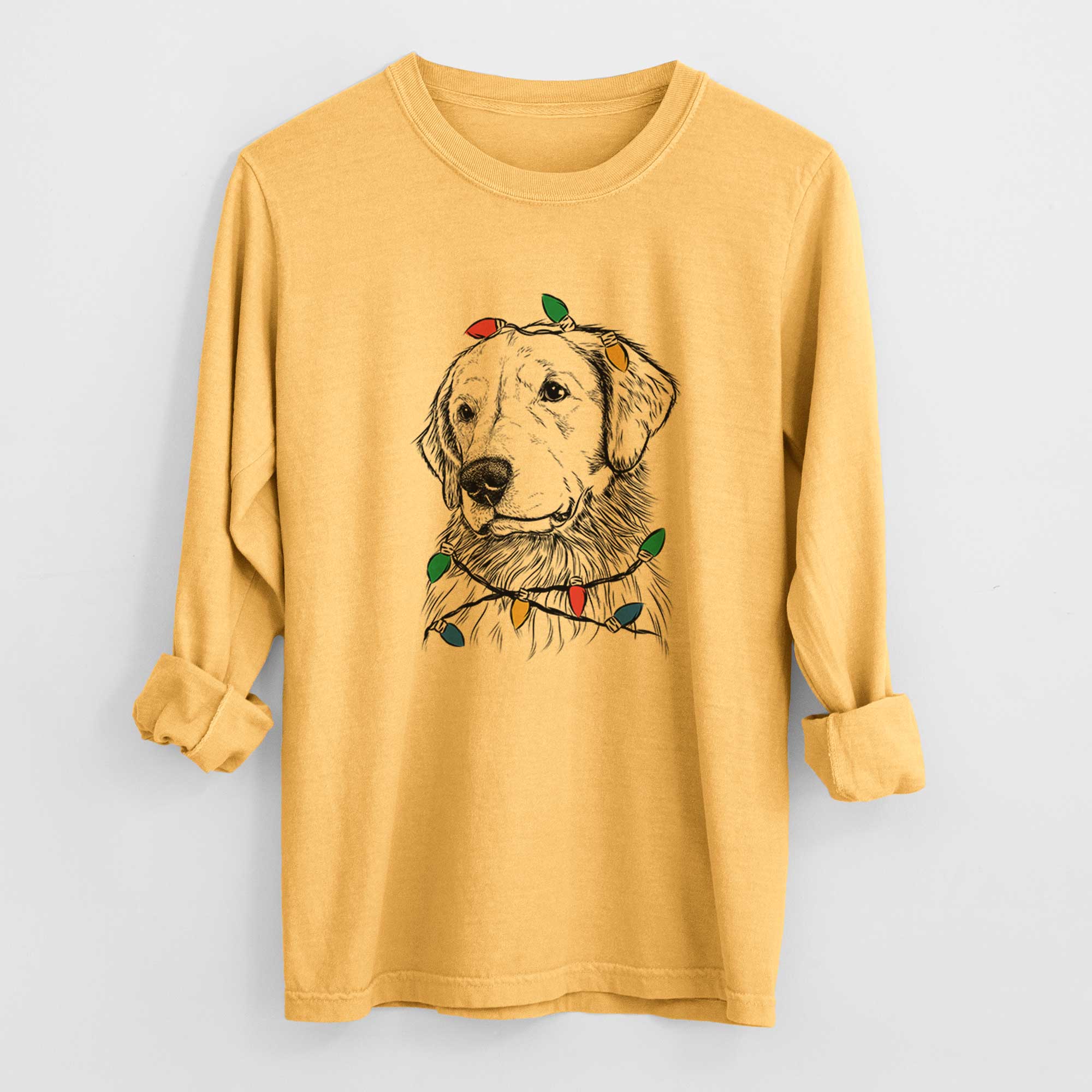 Christmas Lights Quinn the Golden Retriever - Heavyweight 100% Cotton Long Sleeve