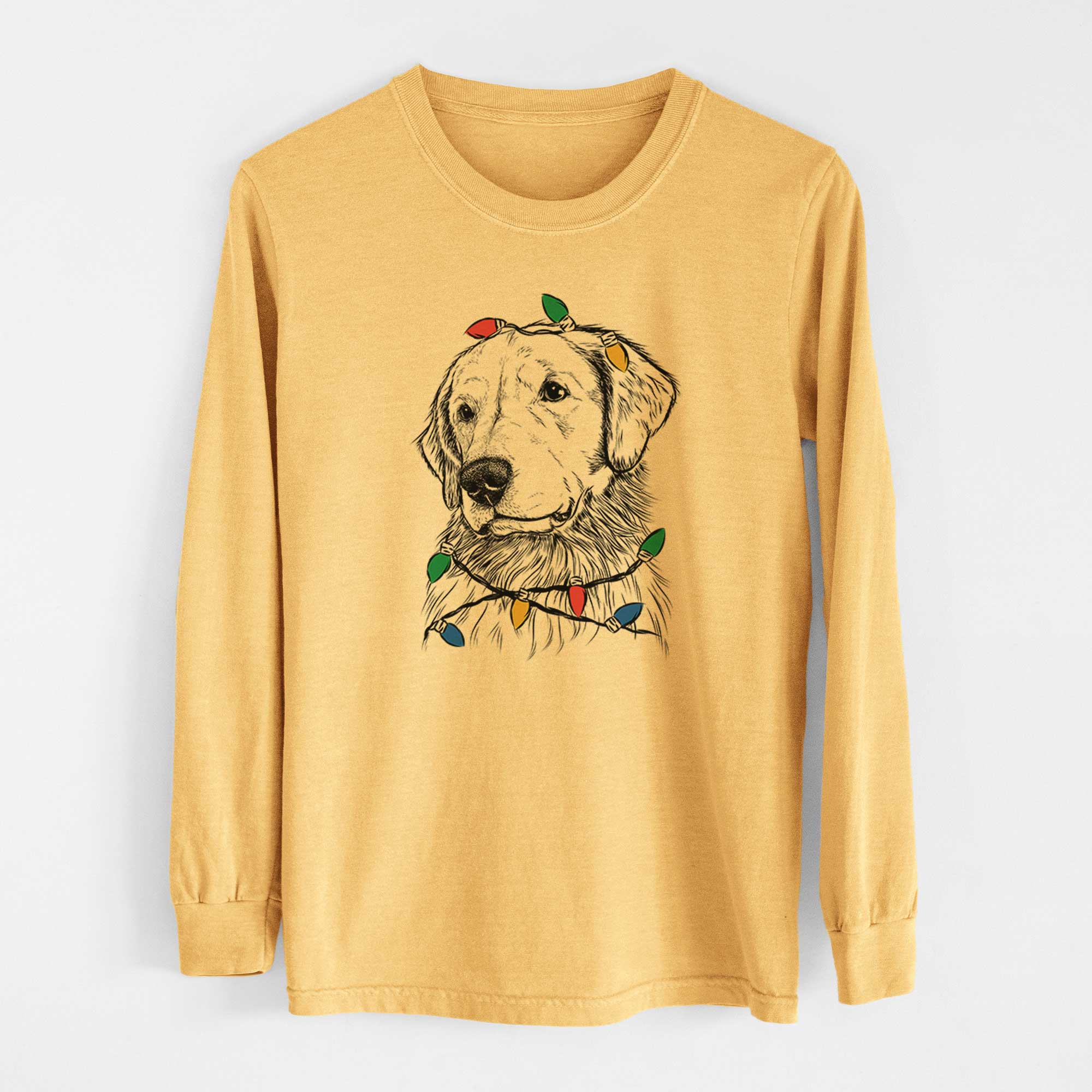 Christmas Lights Quinn the Golden Retriever - Heavyweight 100% Cotton Long Sleeve