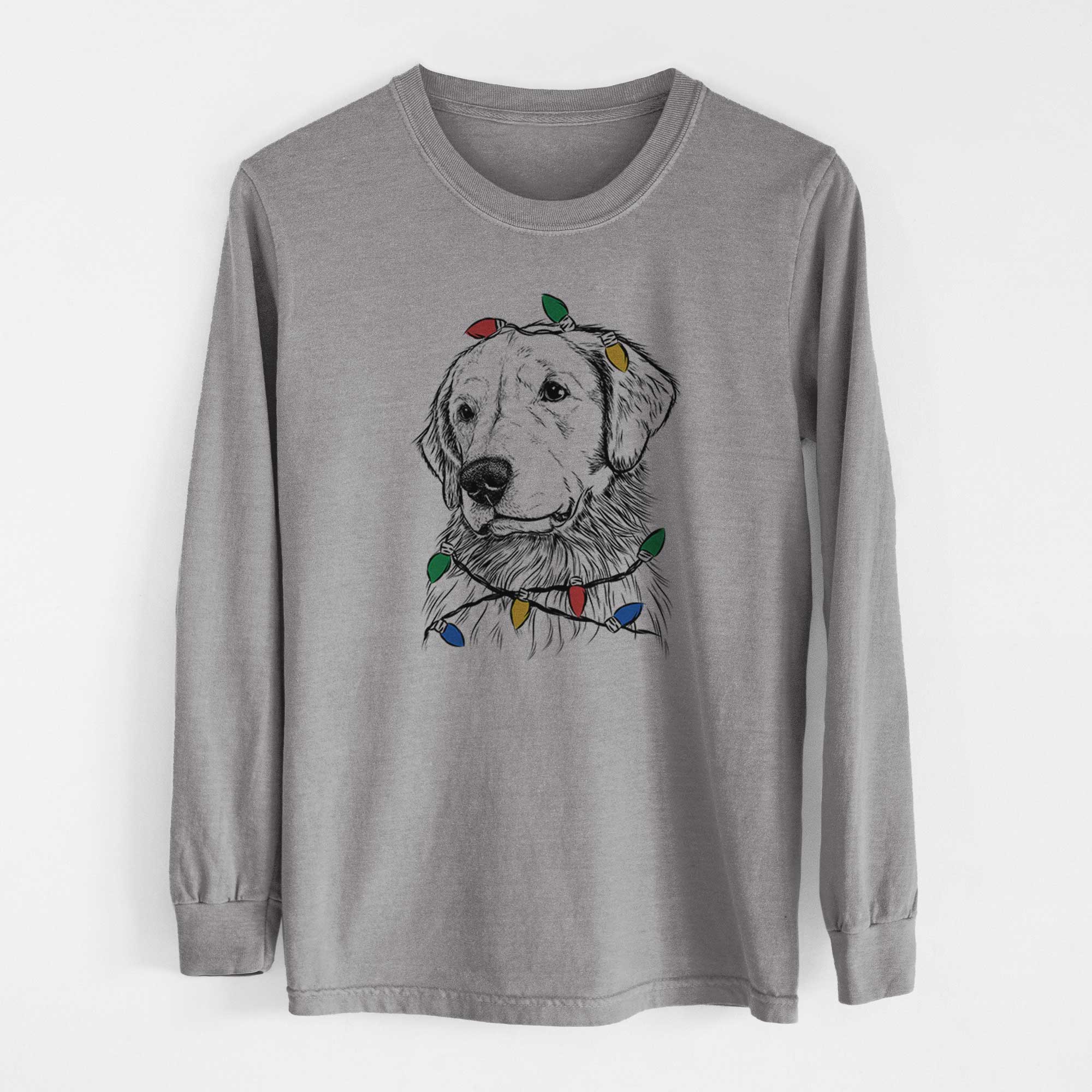 Christmas Lights Quinn the Golden Retriever - Heavyweight 100% Cotton Long Sleeve