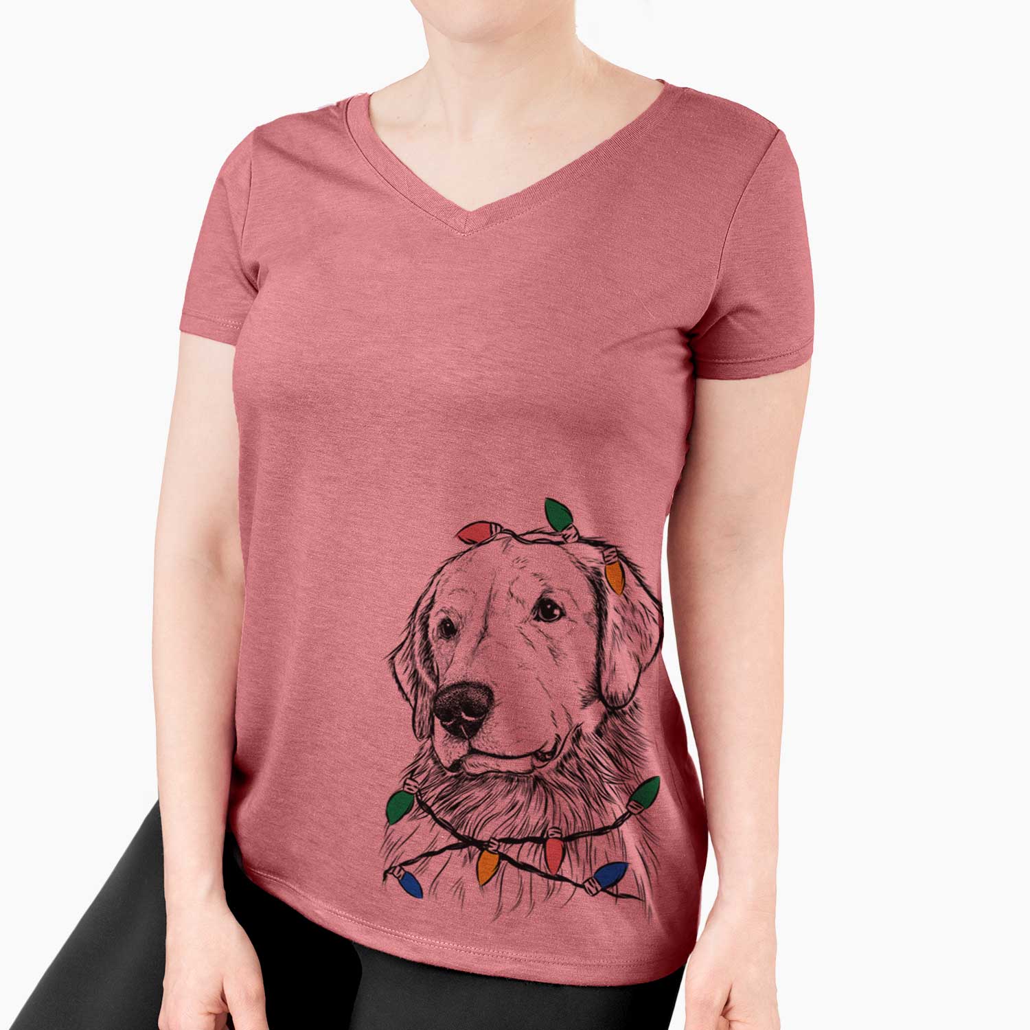 Christmas Lights Quinn the Golden Retriever - Women's V-neck Shirt