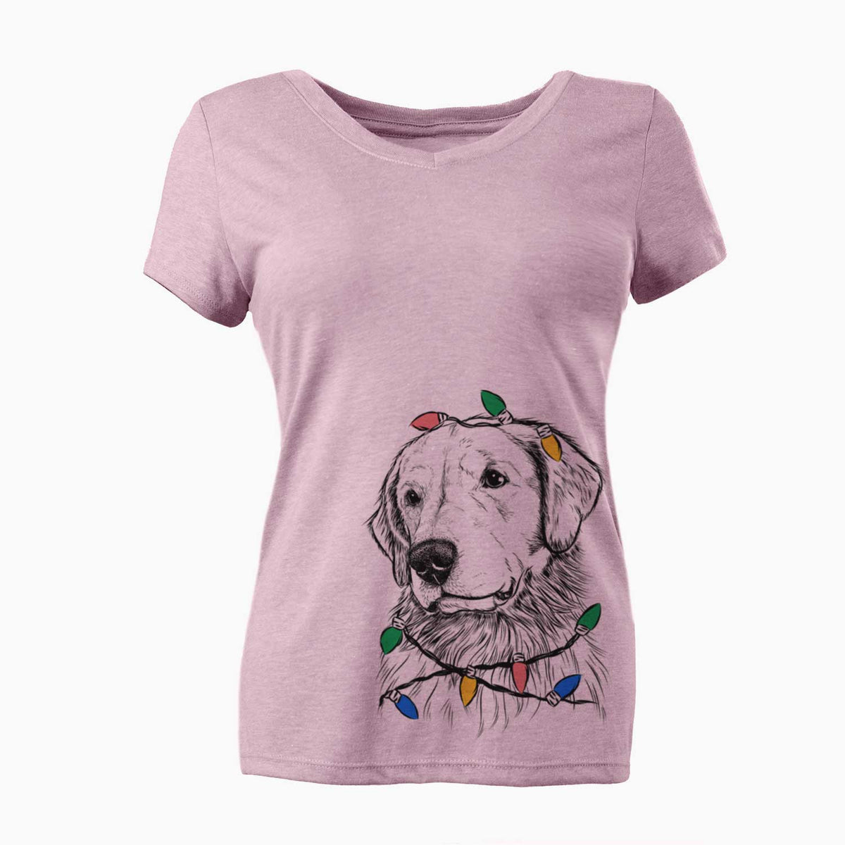 Christmas Lights Quinn the Golden Retriever - Women's V-neck Shirt