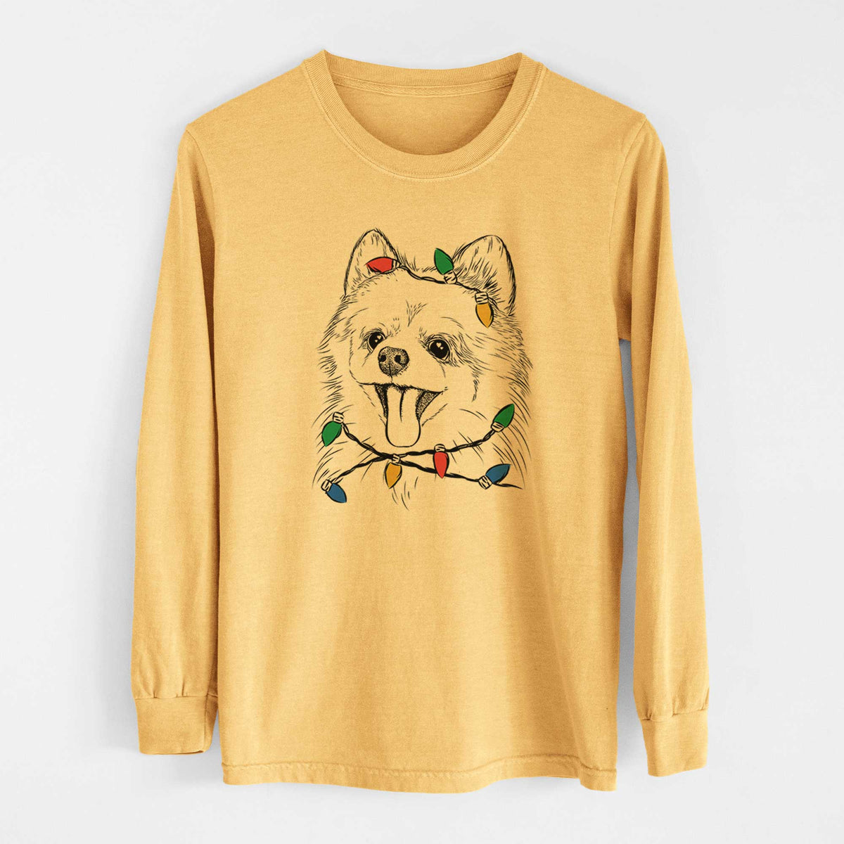 Christmas Lights Quinn the Pomeranian - Heavyweight 100% Cotton Long Sleeve