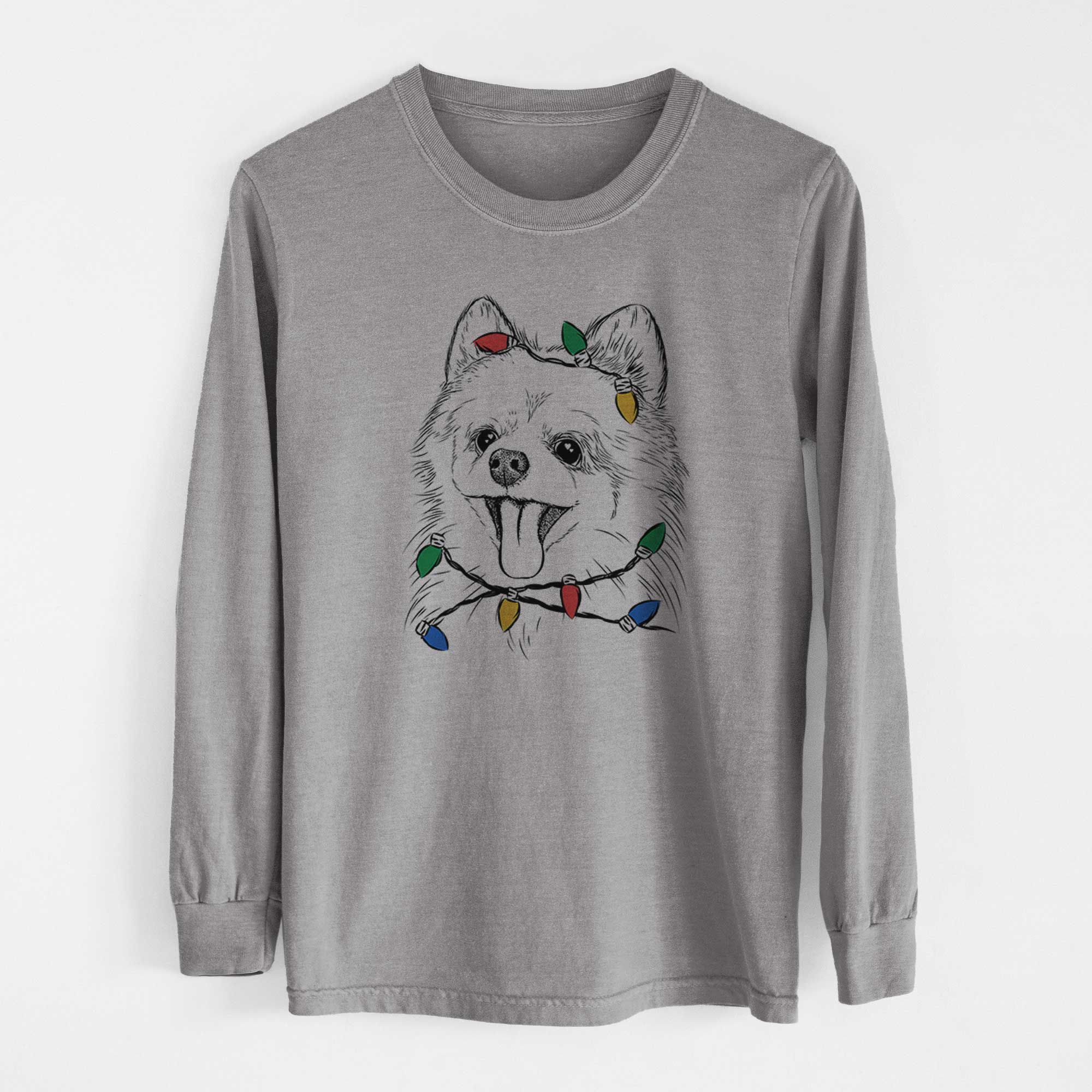 Christmas Lights Quinn the Pomeranian - Heavyweight 100% Cotton Long Sleeve