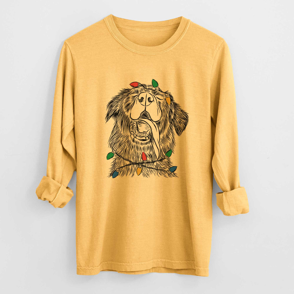 Christmas Lights Quint the Mixed Breed - Heavyweight 100% Cotton Long Sleeve