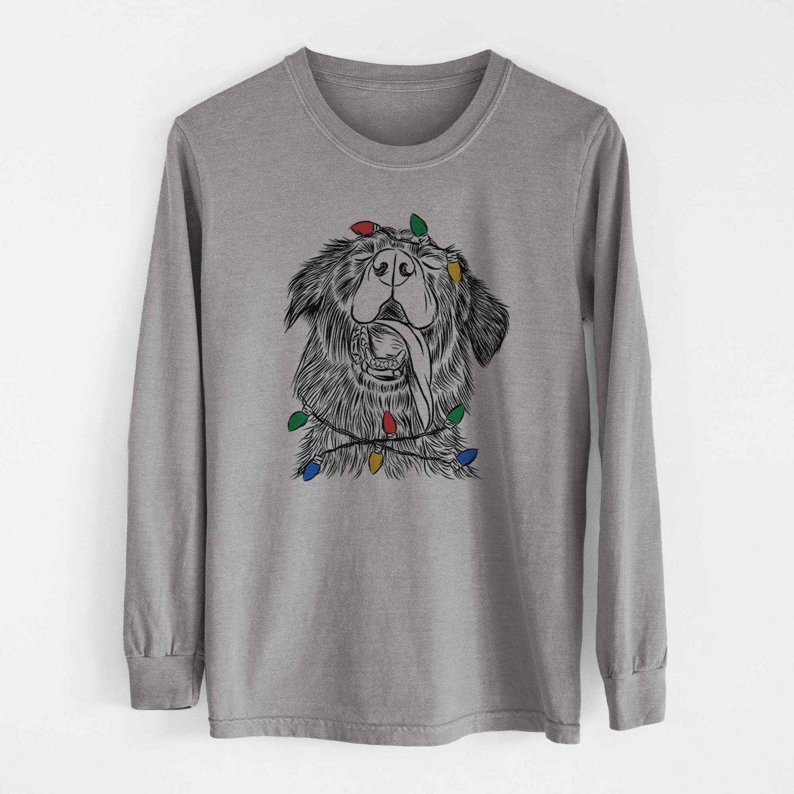 Christmas Lights Quint the Mixed Breed - Heavyweight 100% Cotton Long Sleeve