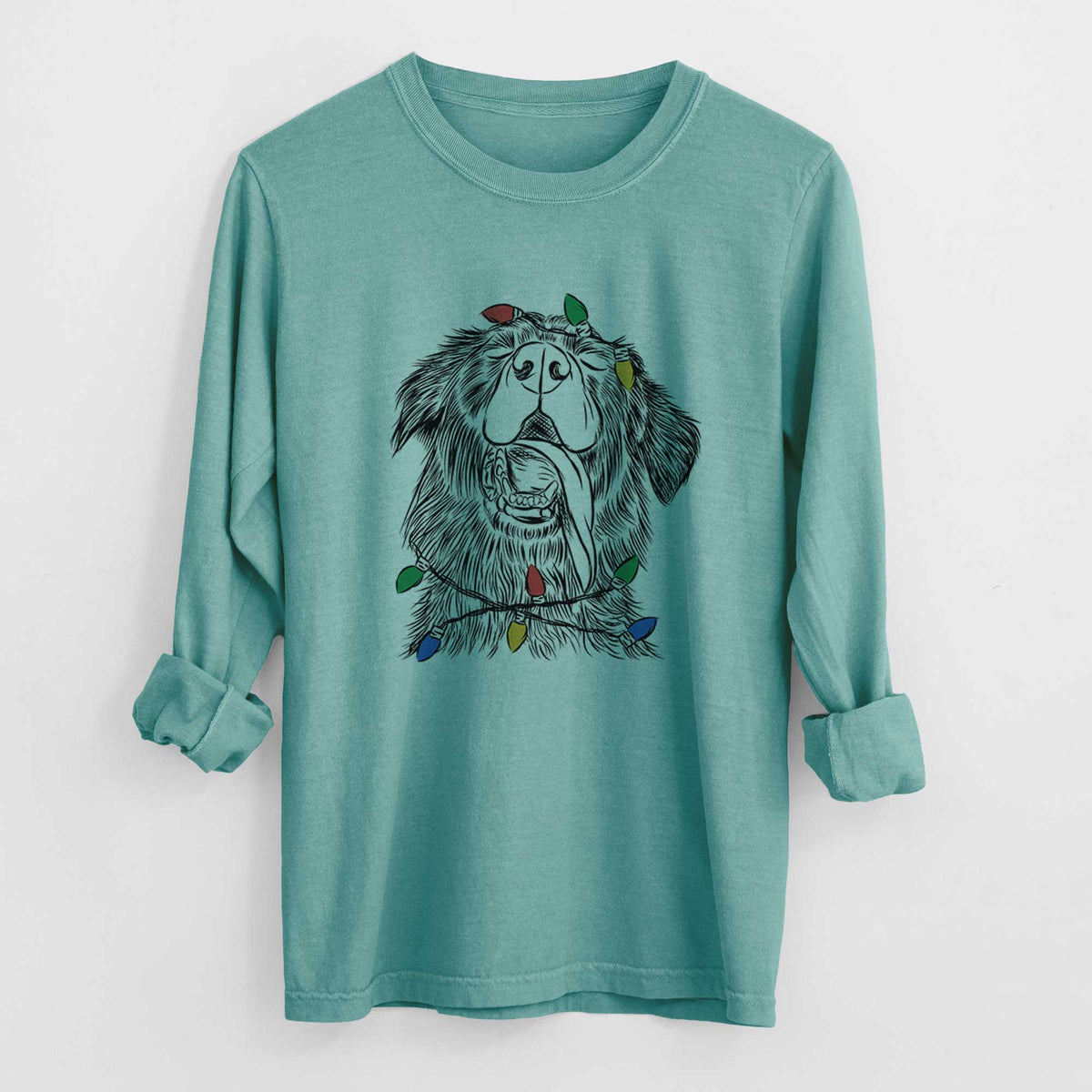 Christmas Lights Quint the Mixed Breed - Heavyweight 100% Cotton Long Sleeve