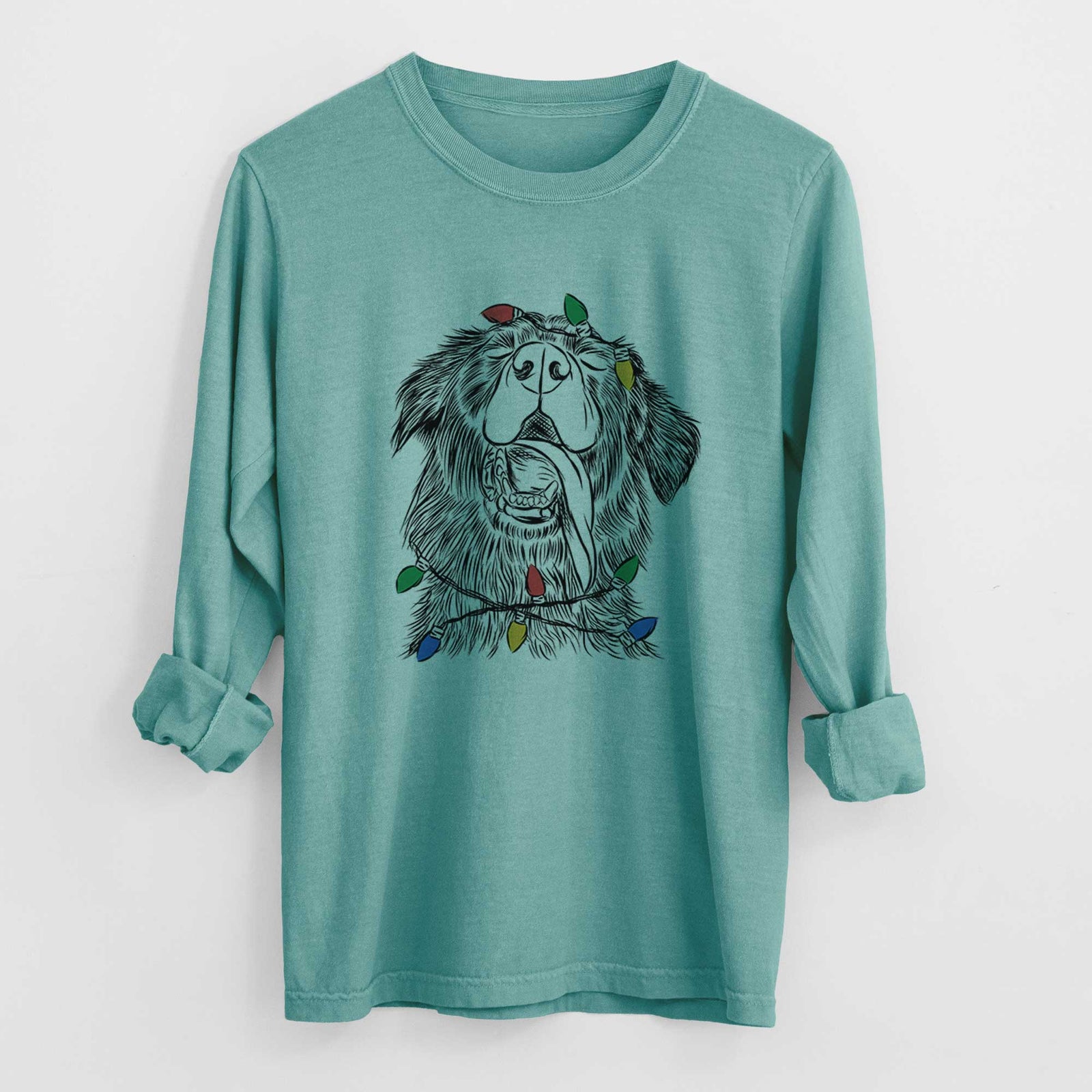 Christmas Lights Quint the Mixed Breed - Heavyweight 100% Cotton Long Sleeve