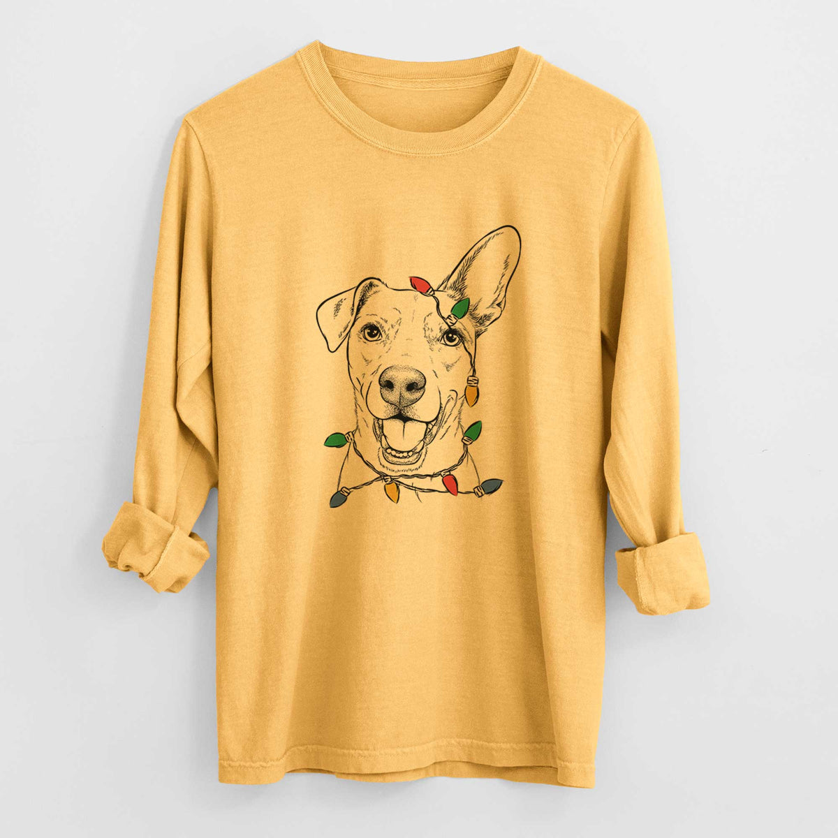 Christmas Lights Radar the Pitbull Mix - Heavyweight 100% Cotton Long Sleeve