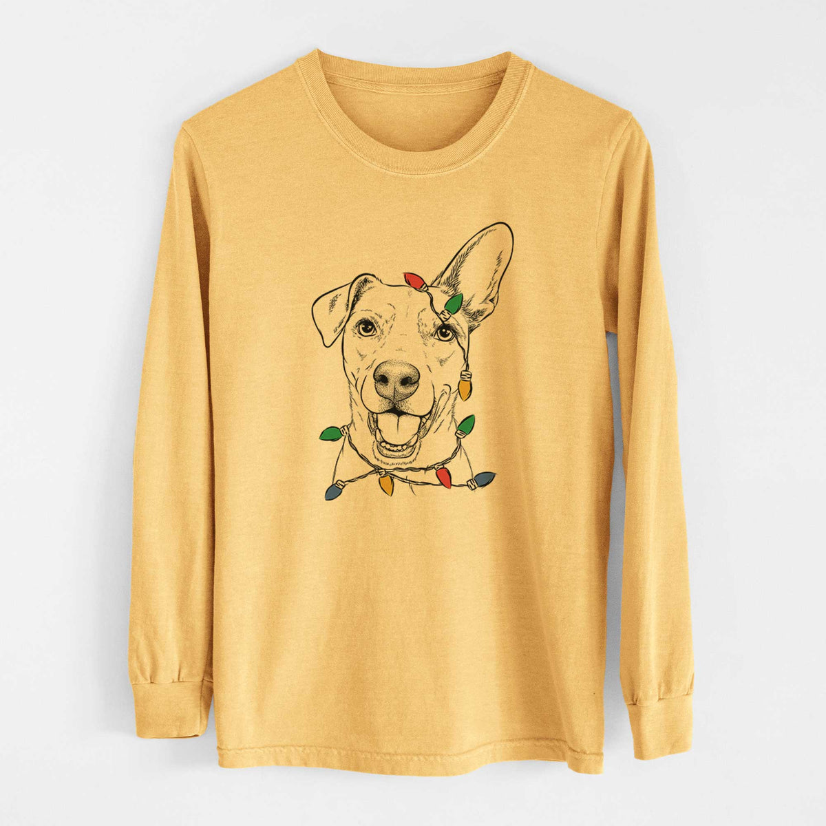 Christmas Lights Radar the Pitbull Mix - Heavyweight 100% Cotton Long Sleeve
